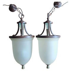 Set aus zwei Art-Deco-Lampen mit grünem Marmor