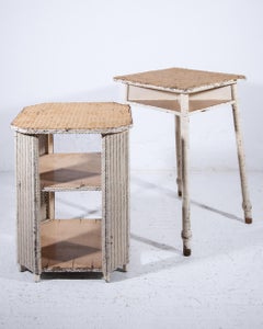 Set of Two Art Deco Lloyd Loom Tables in Wicker and Wood