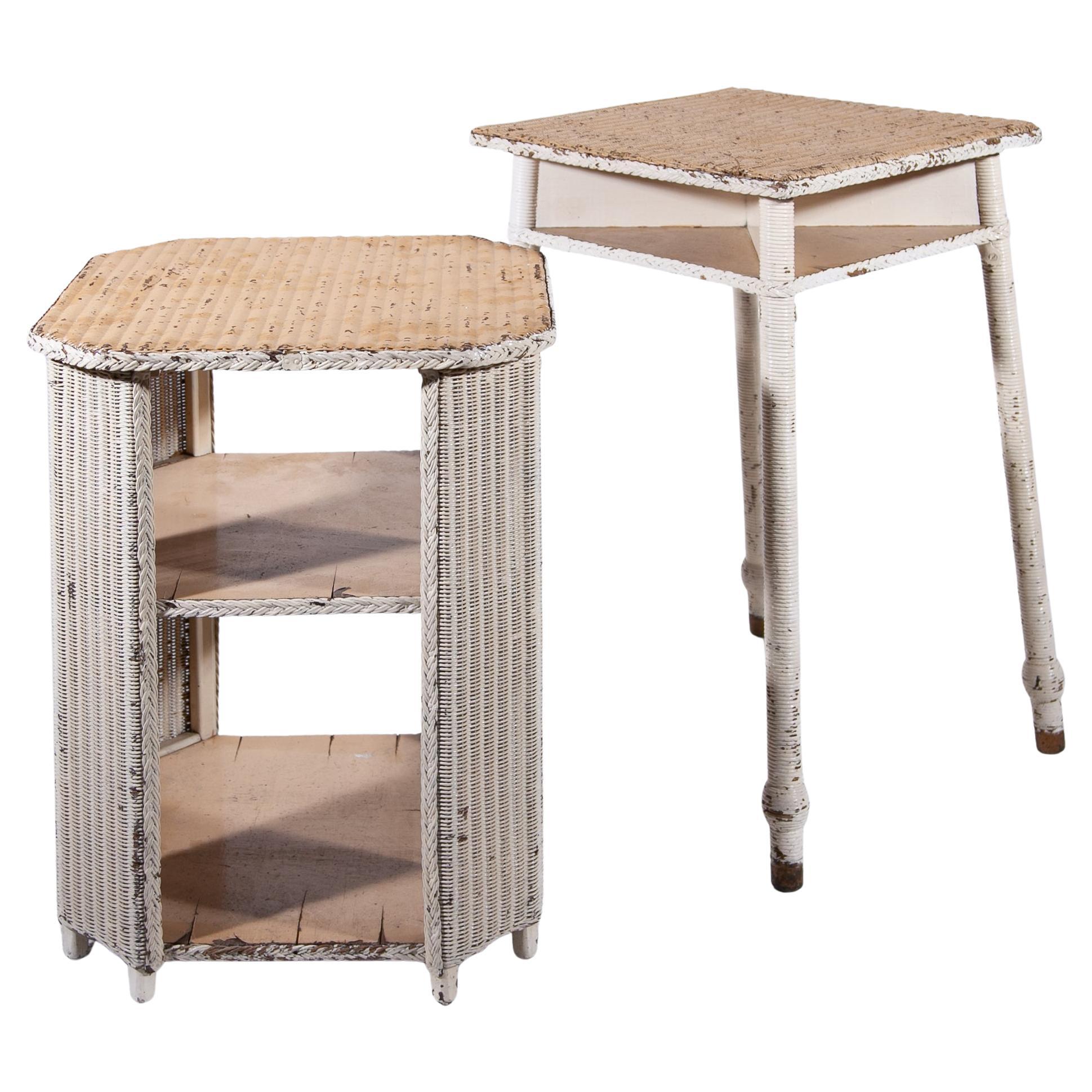Set of Two Art Deco Lloyd Loom Tables in Wicker and Wood For Sale