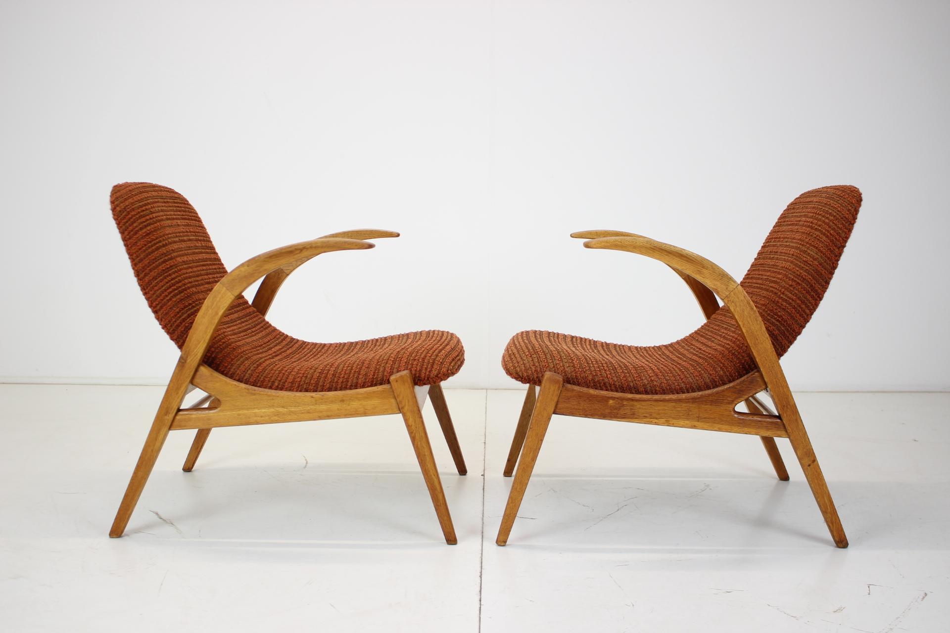Mid-20th Century Set of Two Lounge Chairs Designed by Jan Vaněk for Krásná Jizba, 1960's