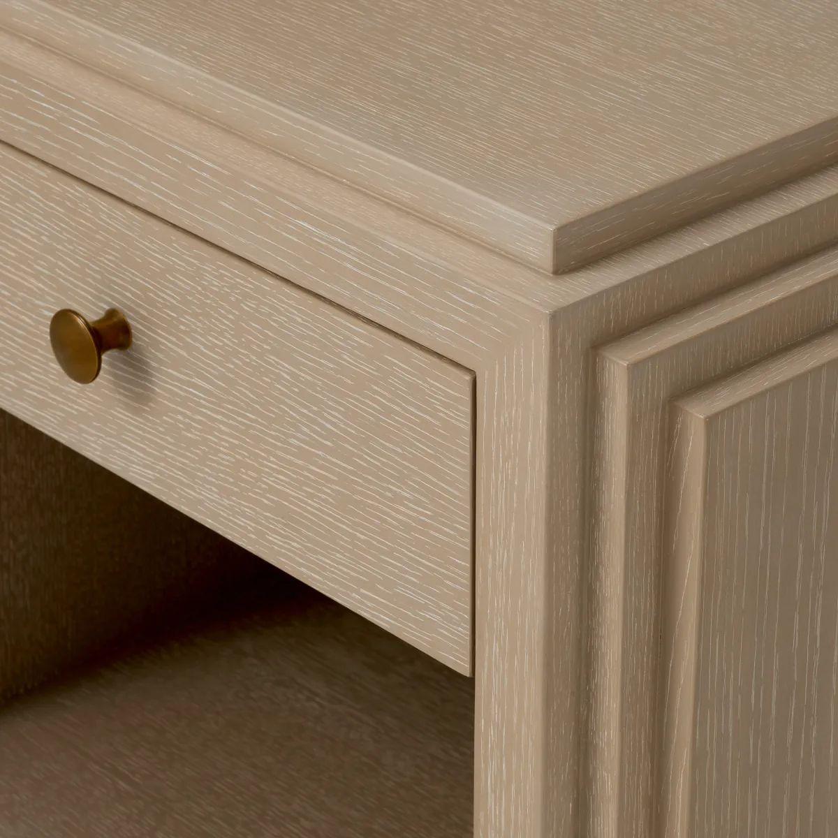 Set of Two Art Deco Nightstand – Washed Oak Veneer, Bronze Finish For Sale 4