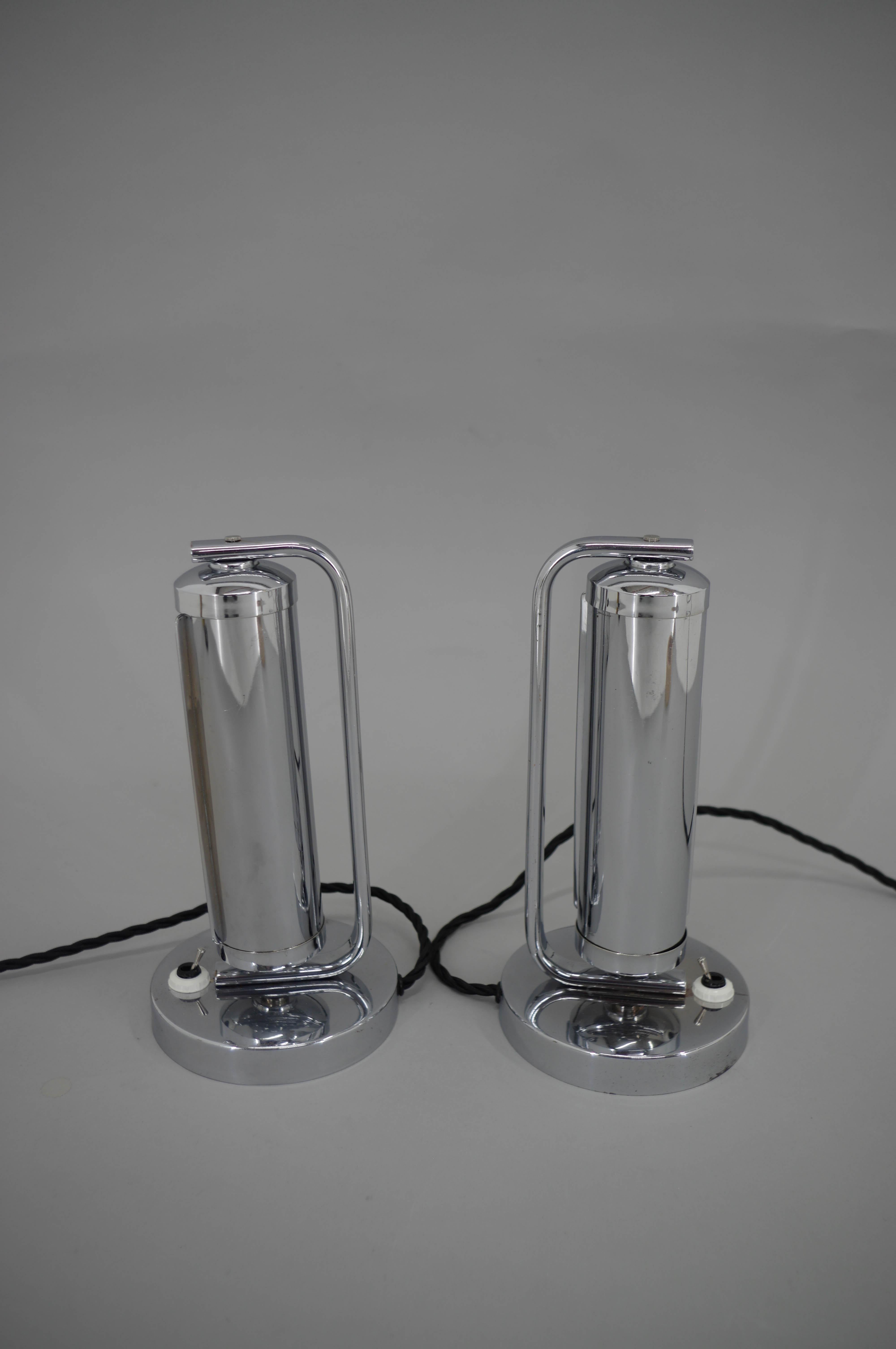 Glass Set of Two Art Deco Table Lamps, 1930, Restored For Sale