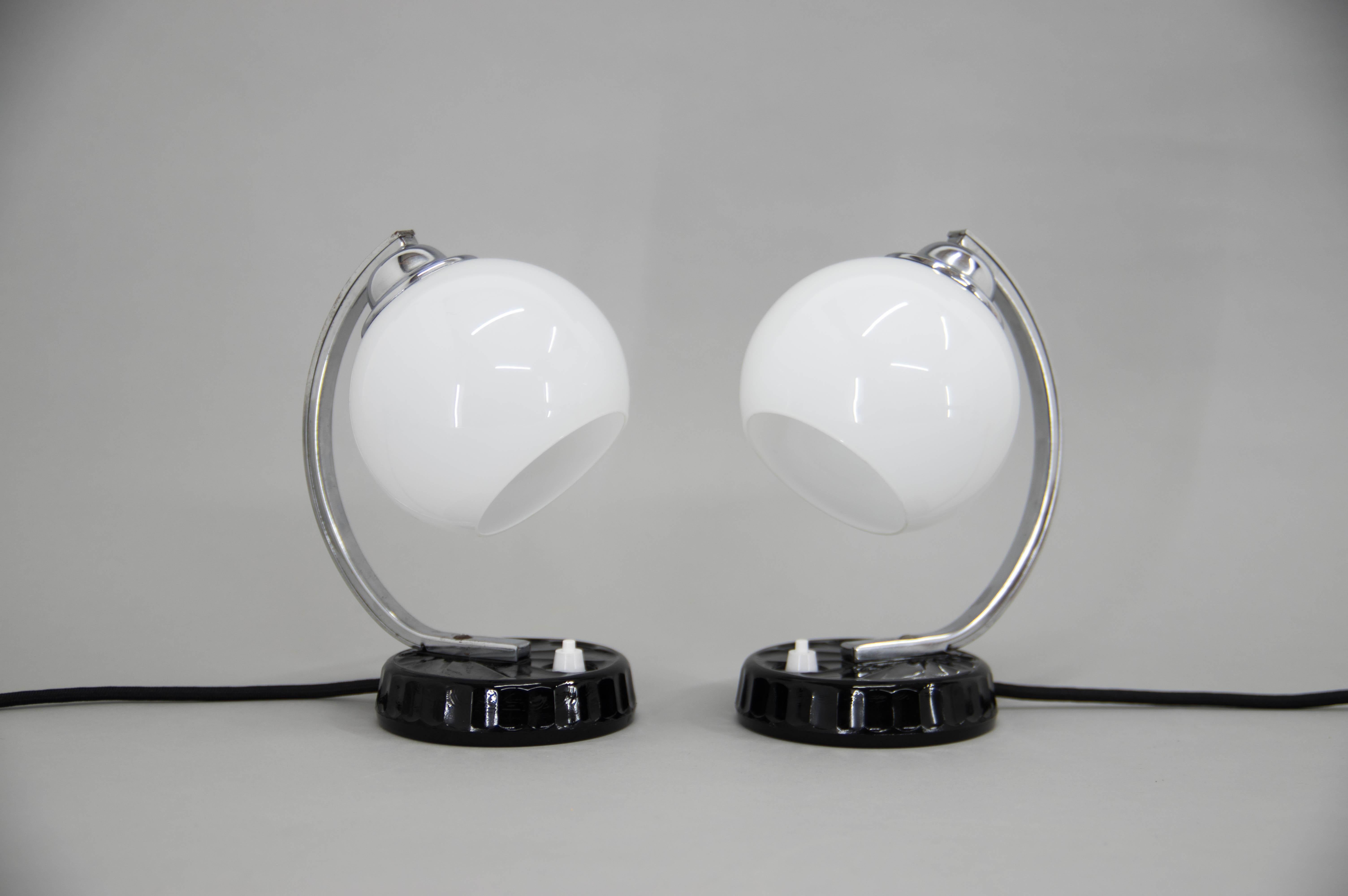 Czech Set of Two Art Deco Table Lamps, 1930s For Sale