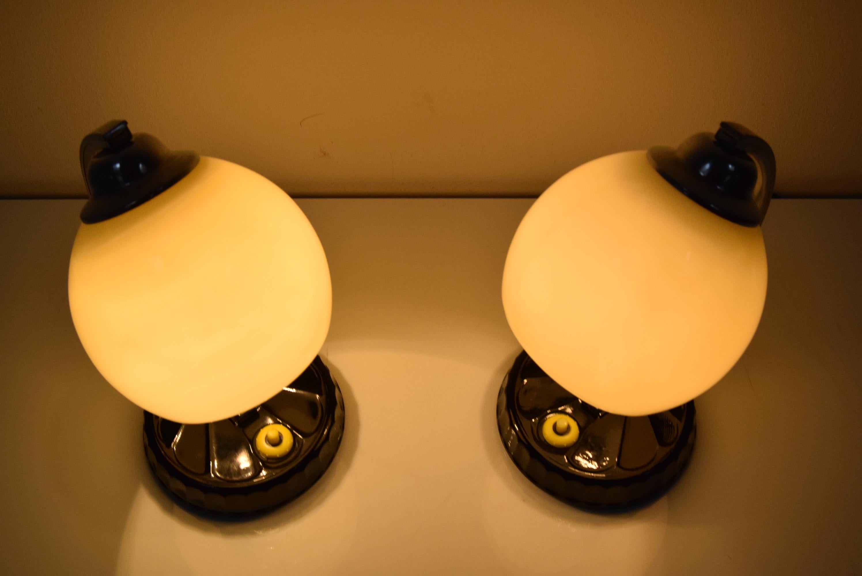 Czech Set of Two Art Deco Table Lamps, 1930's For Sale