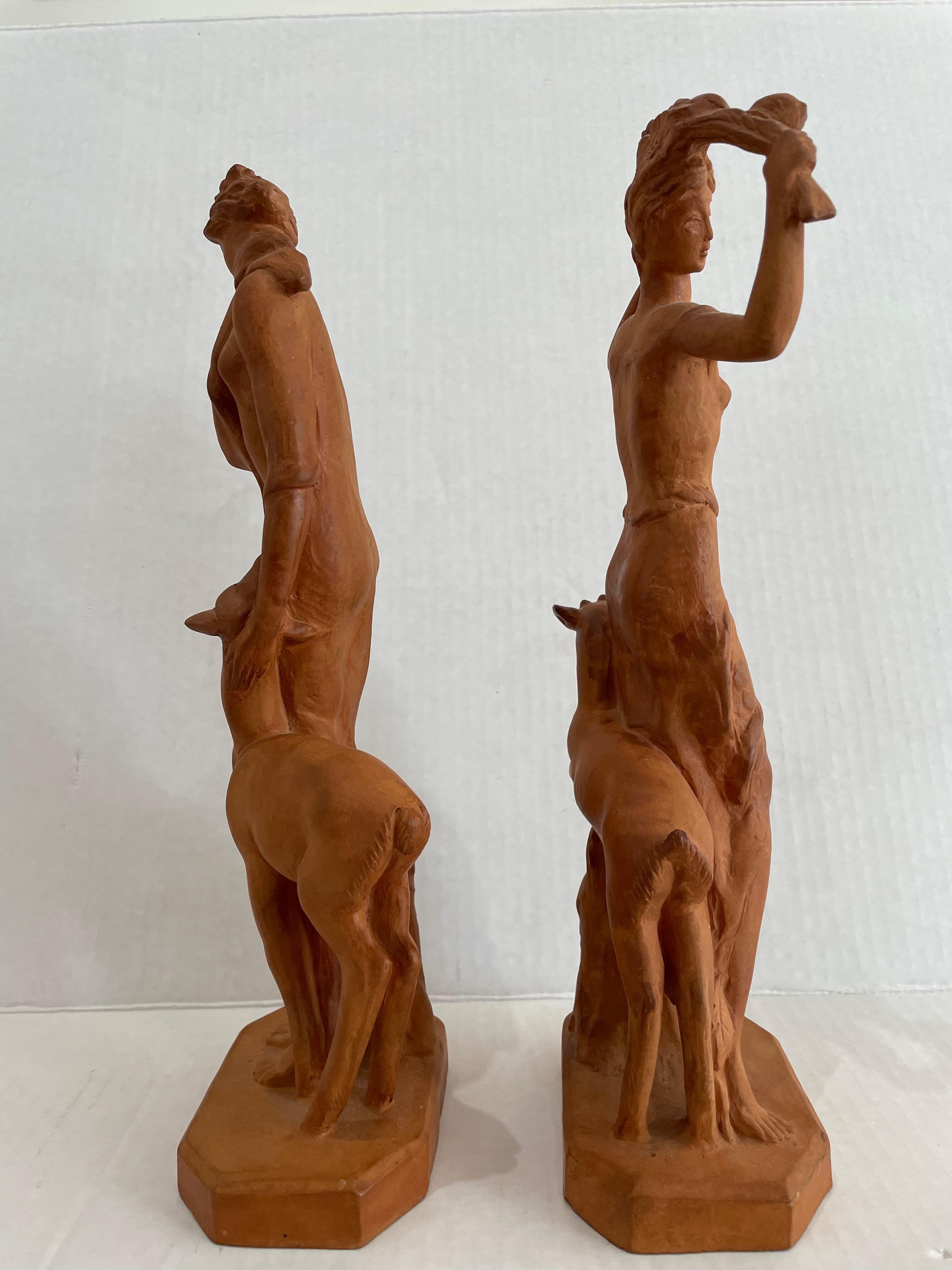 Molded Set of Two Art Deco Terra Cotta Figures  For Sale