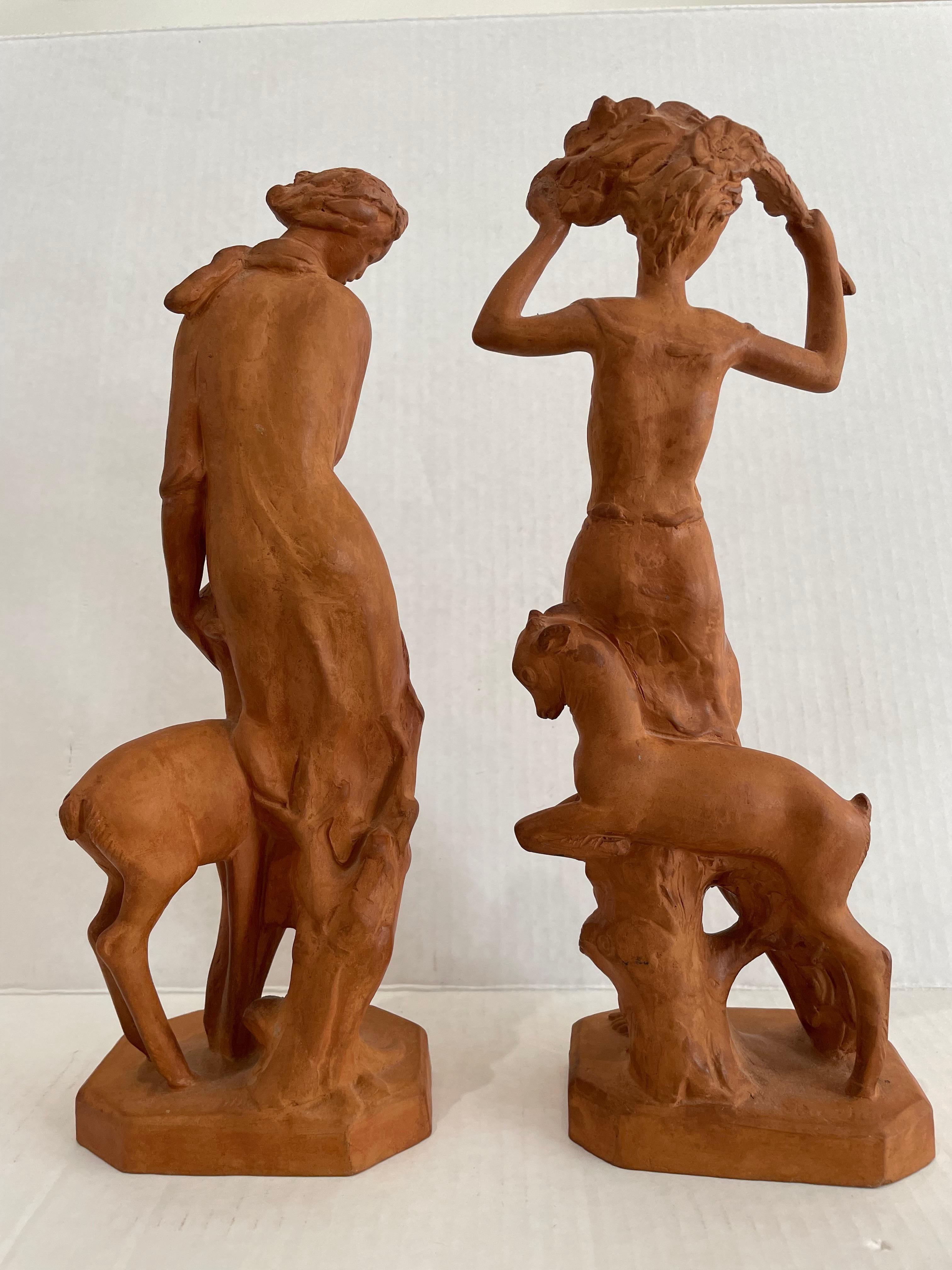 20th Century Set of Two Art Deco Terra Cotta Figures  For Sale