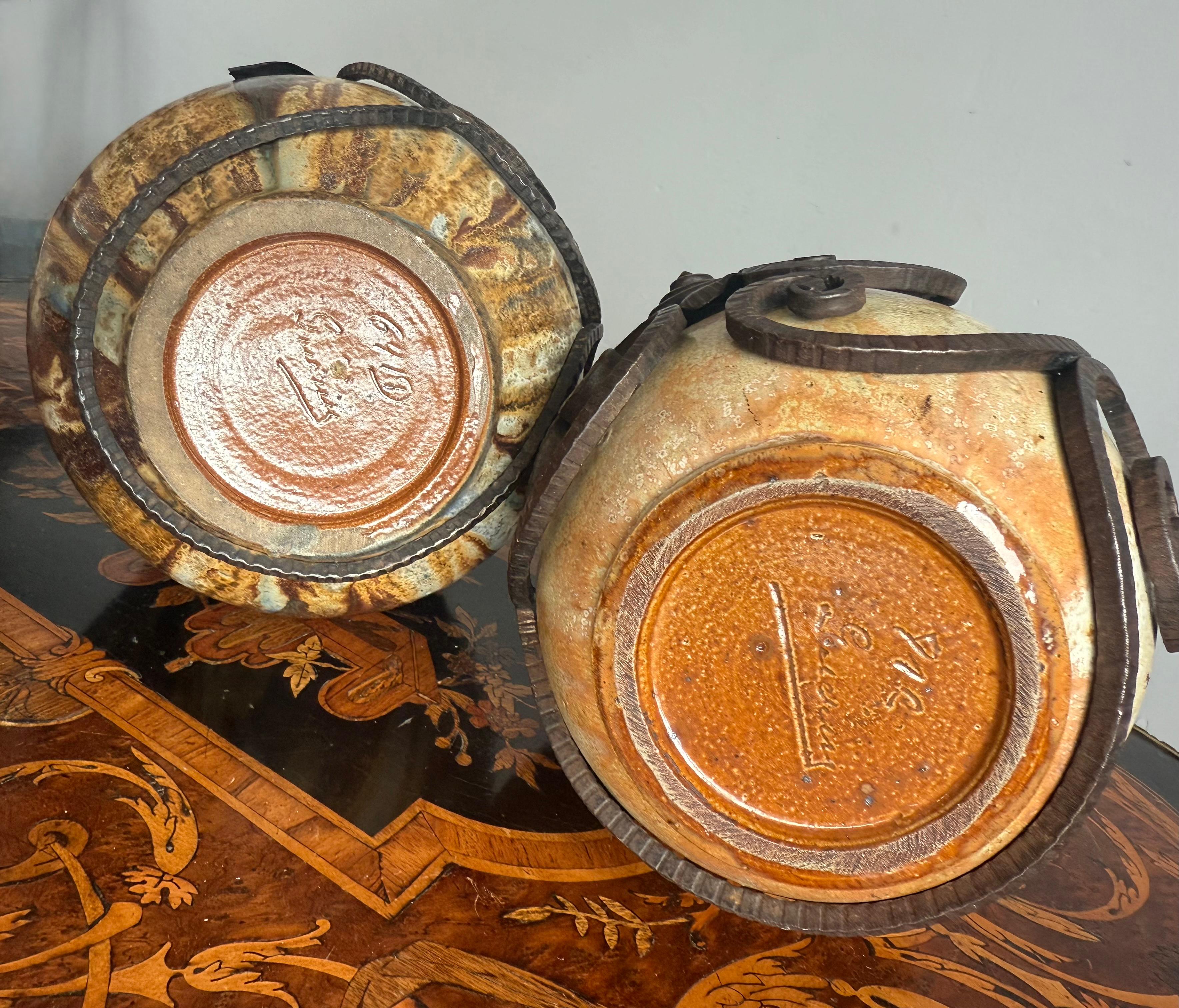 Set of Two Art Deco Vases, Roger Guerin with Floral Ironwork of F.Carion For Sale 7