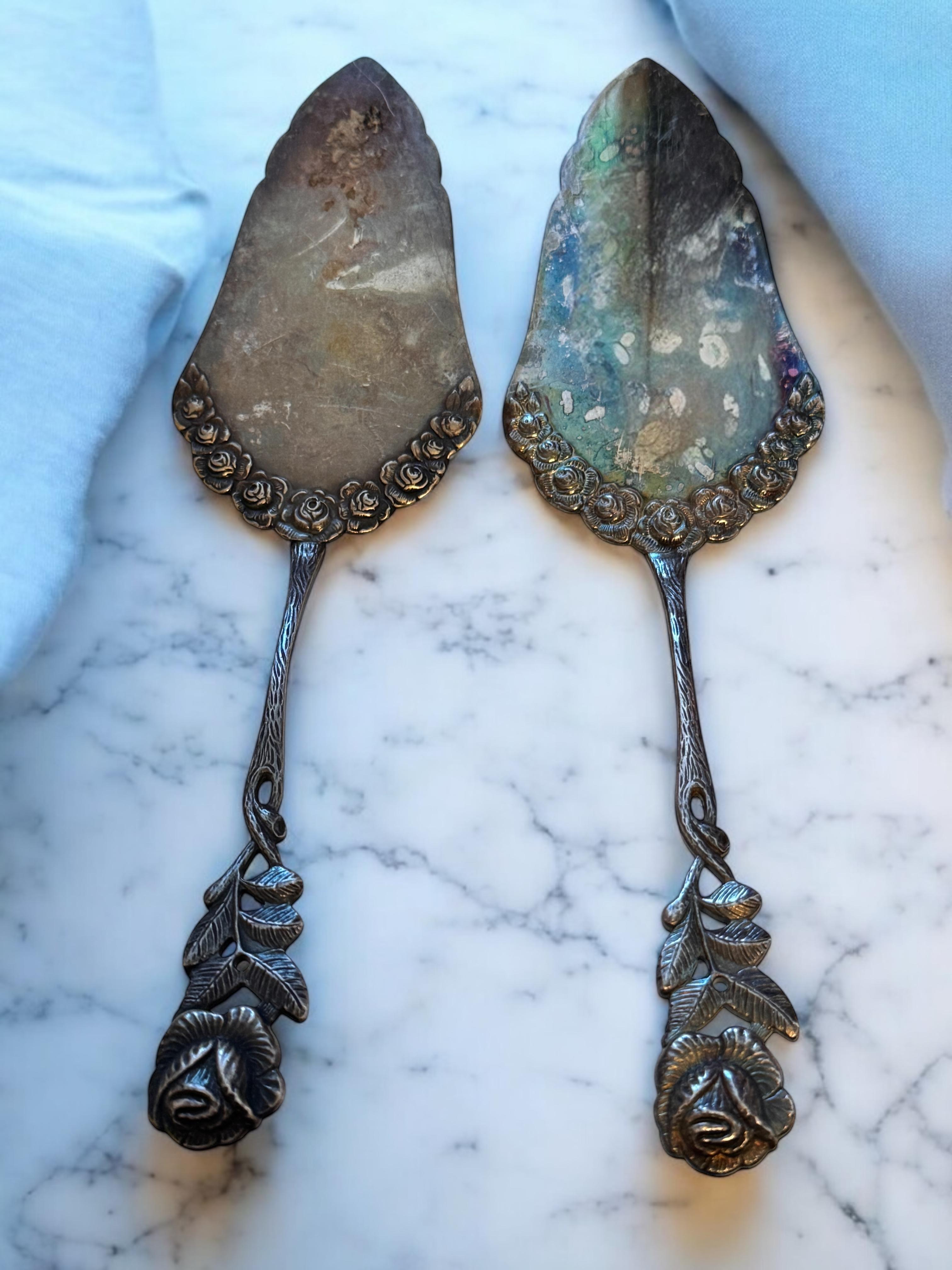 Set di due posate in argento Hildesheim Rose Art Nouveau, paletta per dolci, tedesco in vendita 5