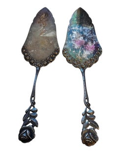 Ensemble de deux pelles à gâteaux Hildesheim en argent rose Art Nouveau, allemand