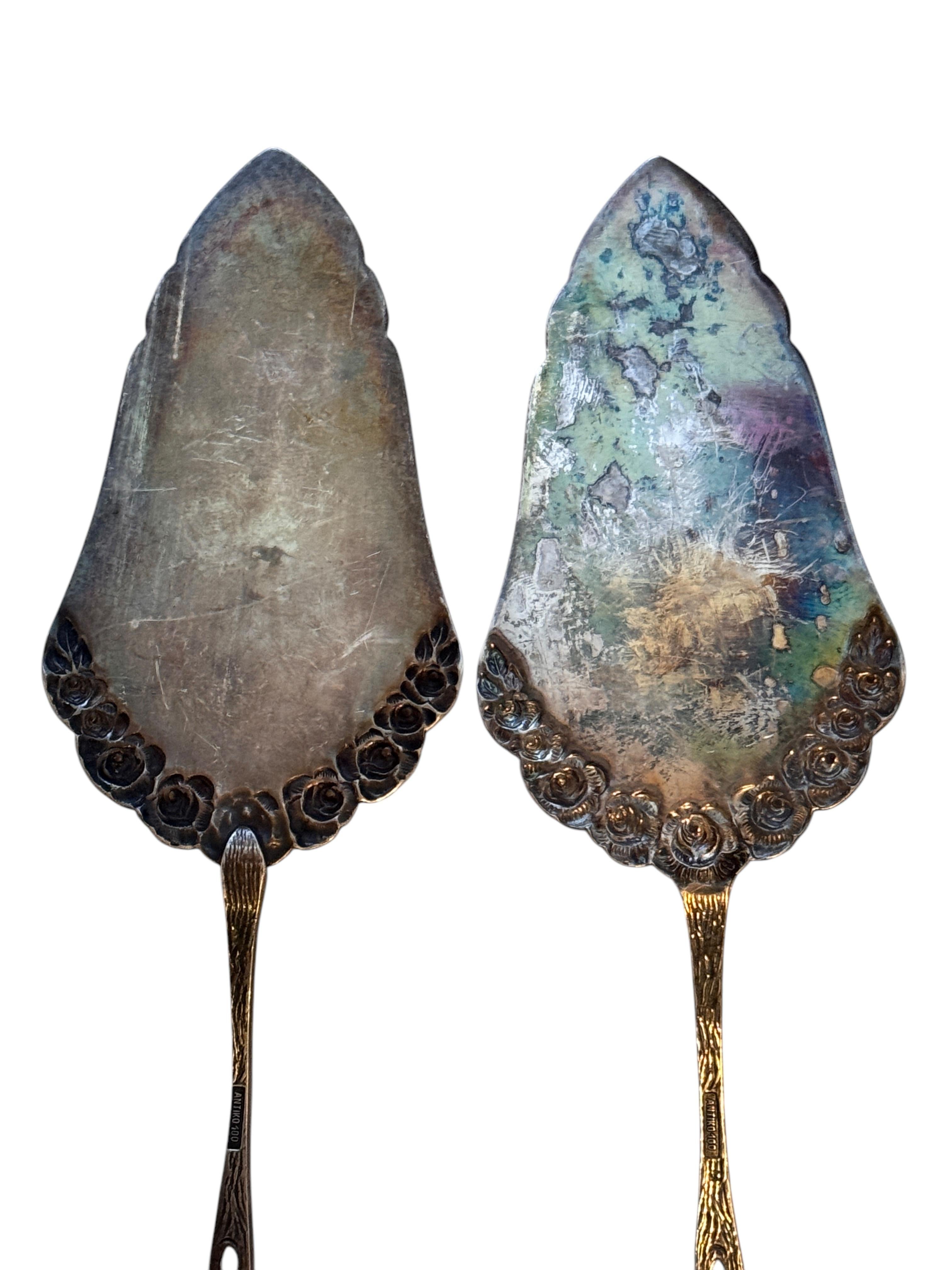 Set di due posate in argento Hildesheim Rose Art Nouveau, paletta per dolci, tedesco in vendita 2