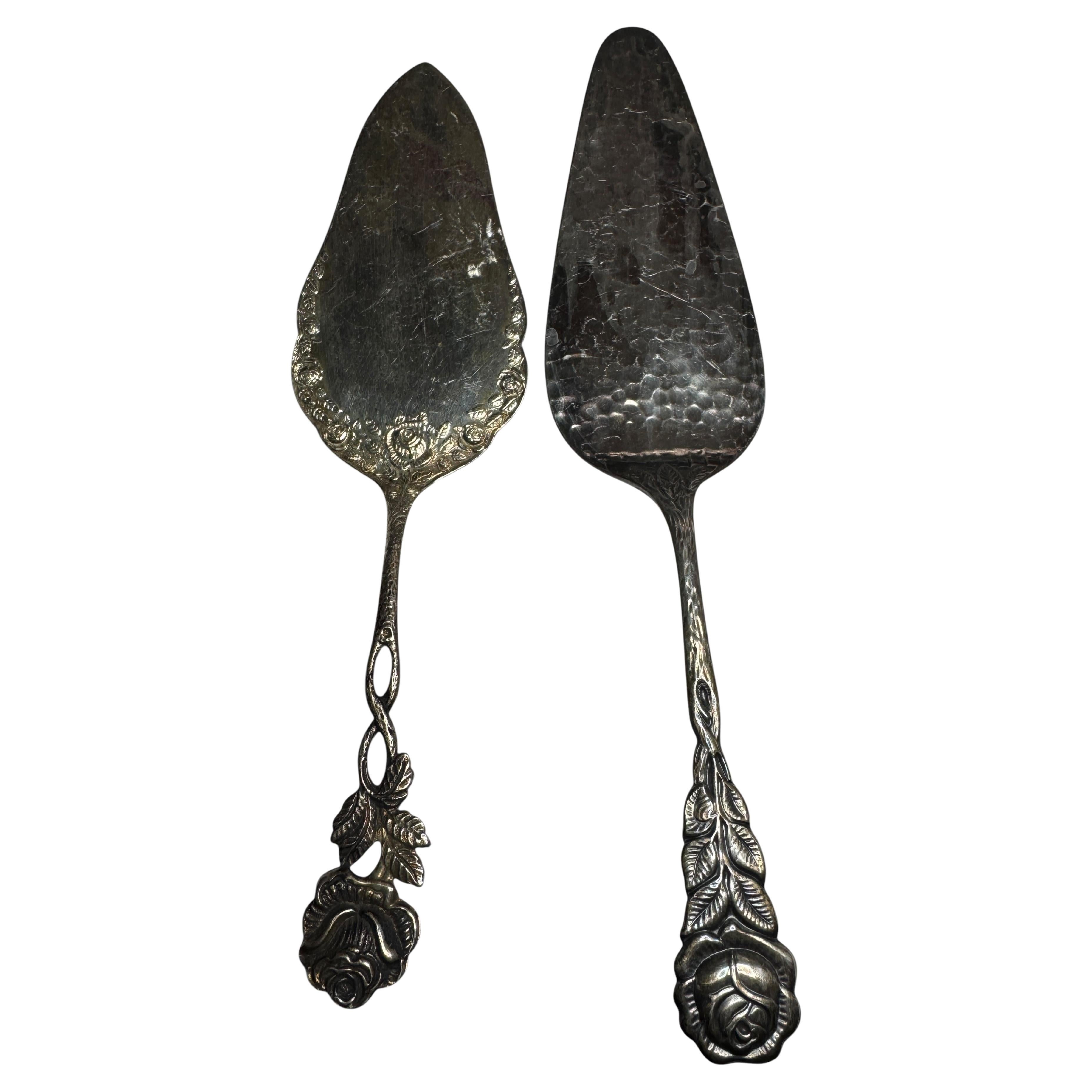 Juego de dos cubiertos Art Nouveau de plata rosa de Hildesheim Pala para tartas, alemán