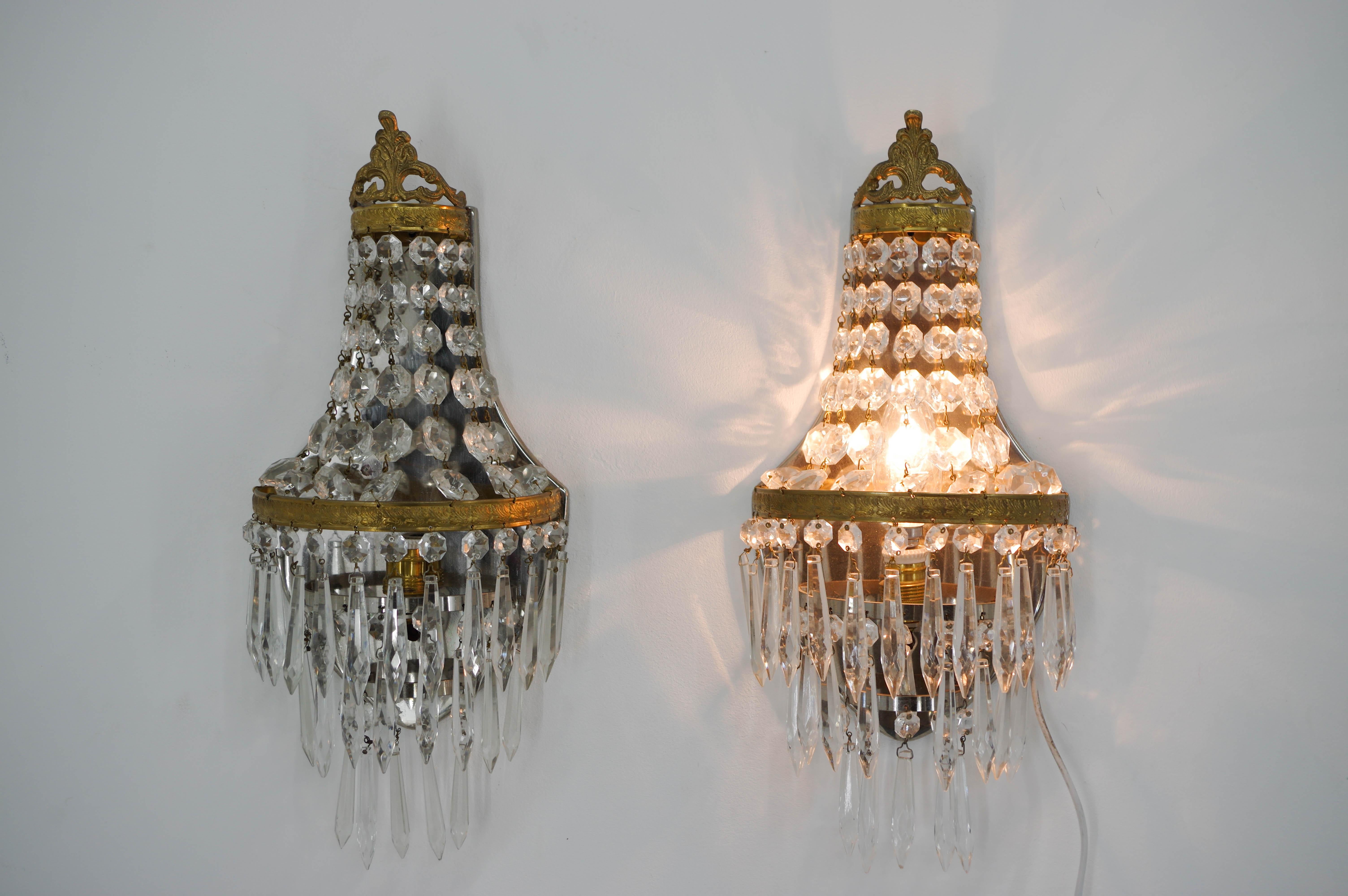 Set of Two Art Nouveau Wall Lamps, 1920, Restored For Sale 3