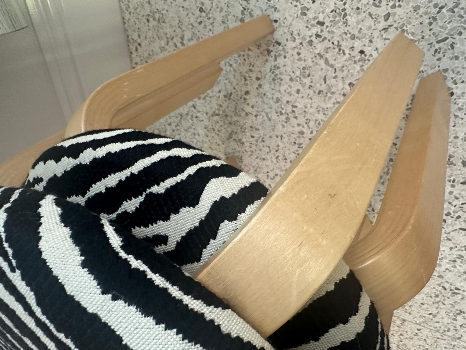 Mid-Century Modern Set of Two Artek 60 Zebra Fabric Stools by Alvar Aalto in STOCK