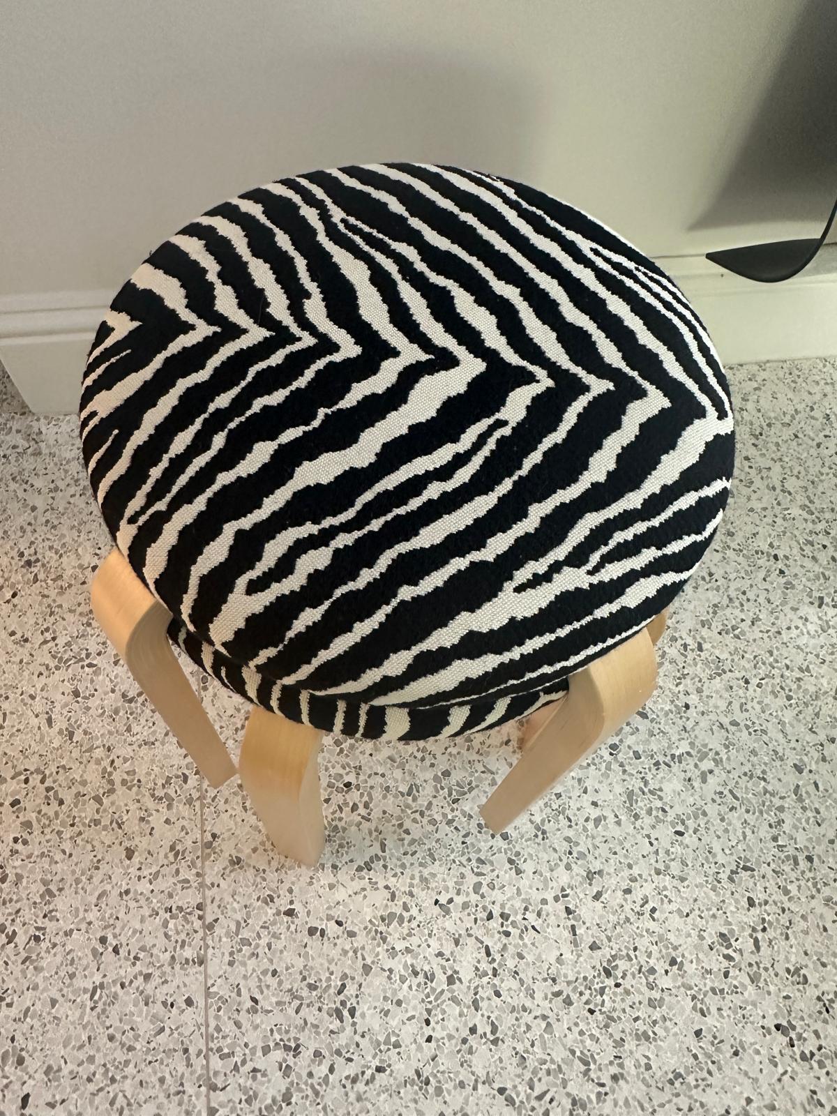 Set of Two Artek 60 Zebra Fabric Stools by Alvar Aalto in STOCK 2