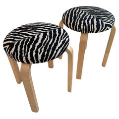 Set of Two Artek 60 Zebra Fabric Stools by Alvar Aalto in STOCK
