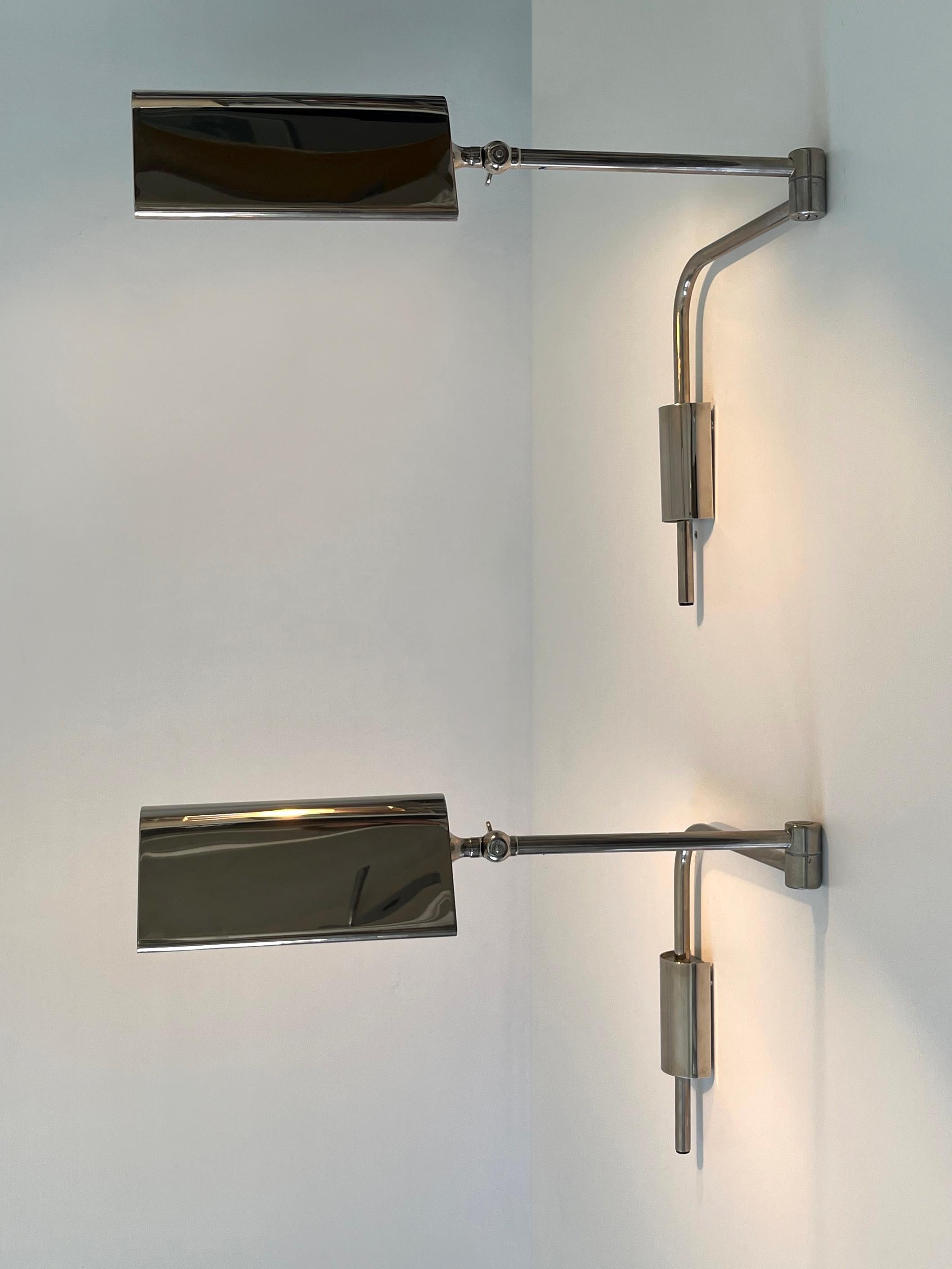 Plaqué Ensemble de deux appliques ou liseuses articulées par Florian Schulz 1970 en vente