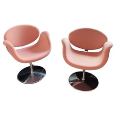Set of Two Artifort Pink Swivel Little Tulip Armchairs by Pierre Paulin by Stock