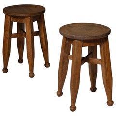 Set of Two Arts & Crafts Oak Stools