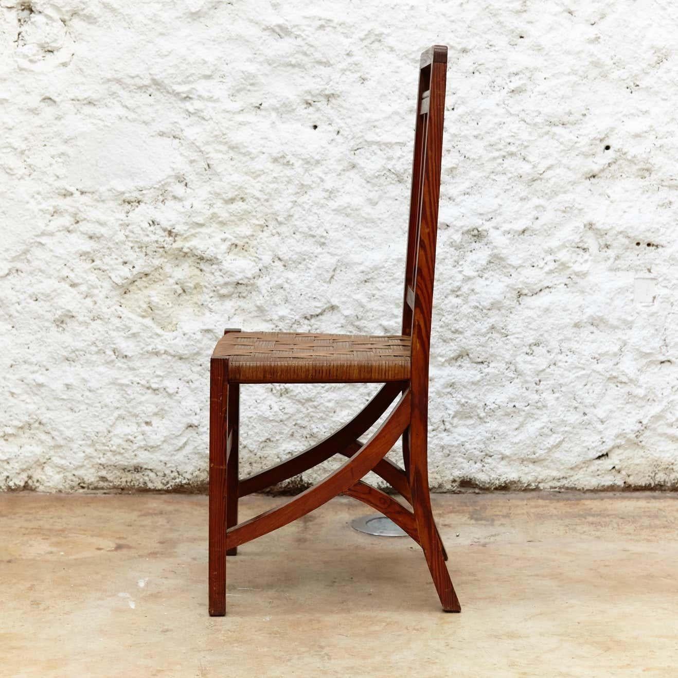 Satz von zwei Arts and Crafts-Stühlen aus Holz und Rattan, um 1910 im Angebot 5