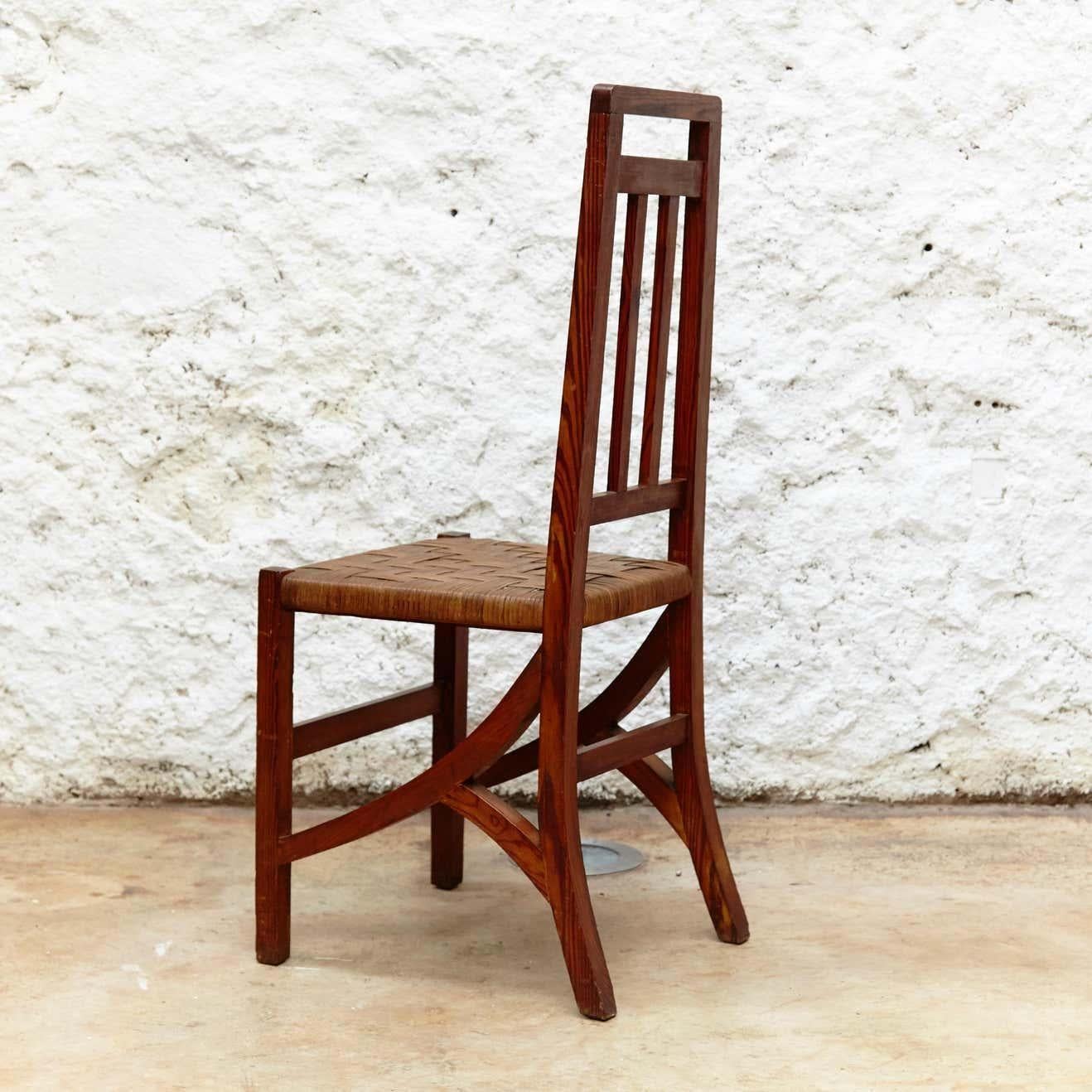 Satz von zwei Arts and Crafts-Stühlen aus Holz und Rattan, um 1910 im Angebot 6