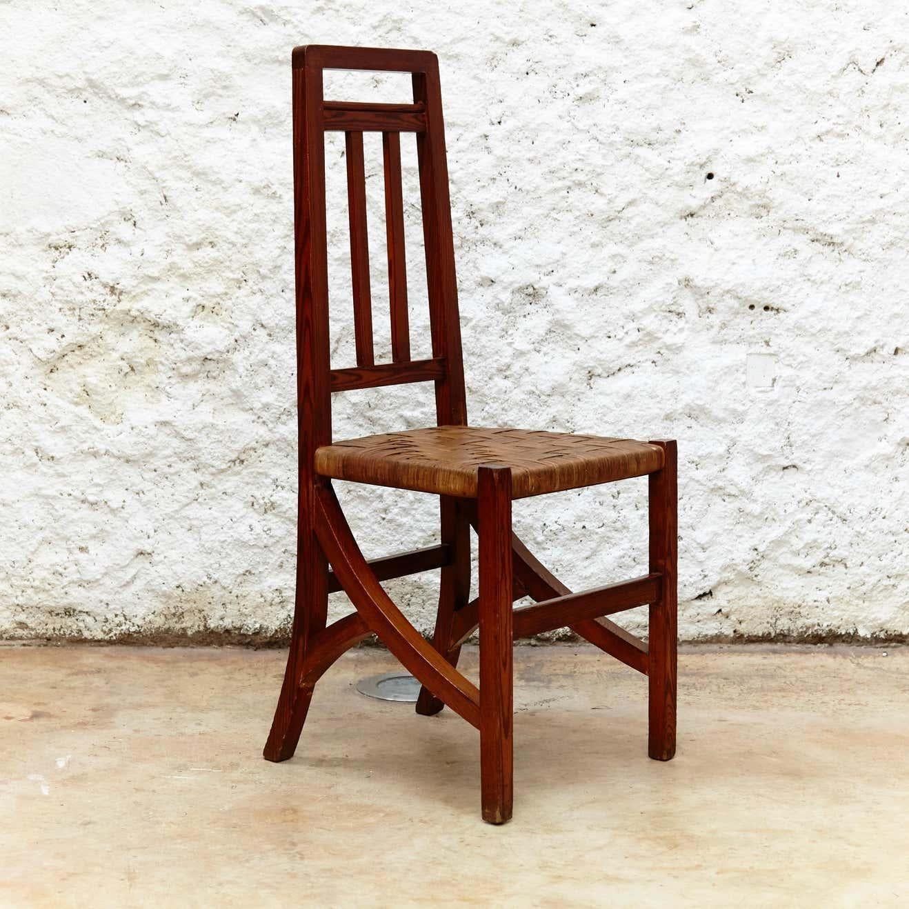 Satz von zwei Arts and Crafts-Stühlen aus Holz und Rattan, um 1910 im Angebot 8