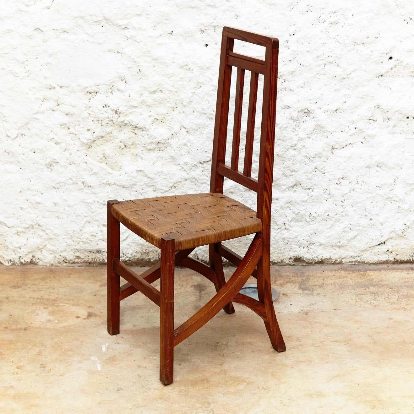 Satz von zwei Arts and Crafts-Stühlen aus Holz und Rattan, um 1910 im Angebot 4