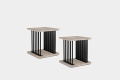 Set of Two Plateau Side Tables, Night Stand in Grey Wood and Metal Structure