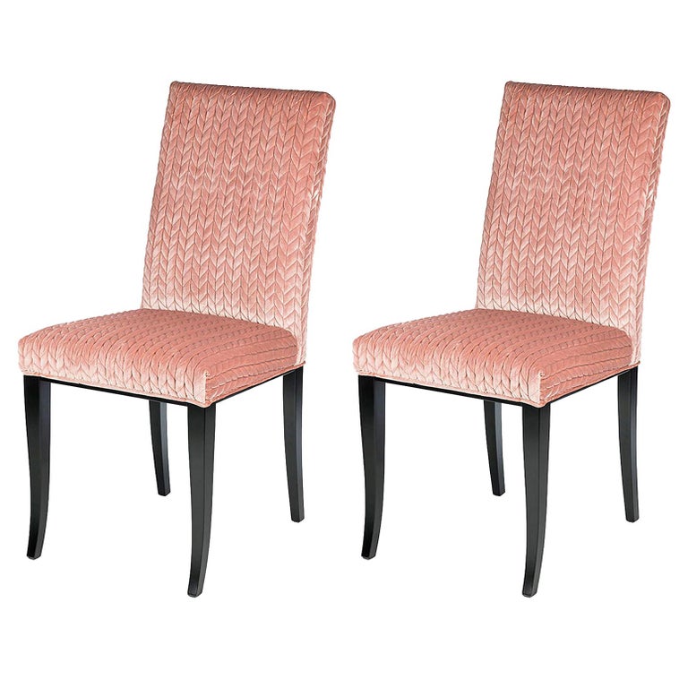 Two Audrey Wood And Fabric Chairs, Audrey Fabric Dining Chair