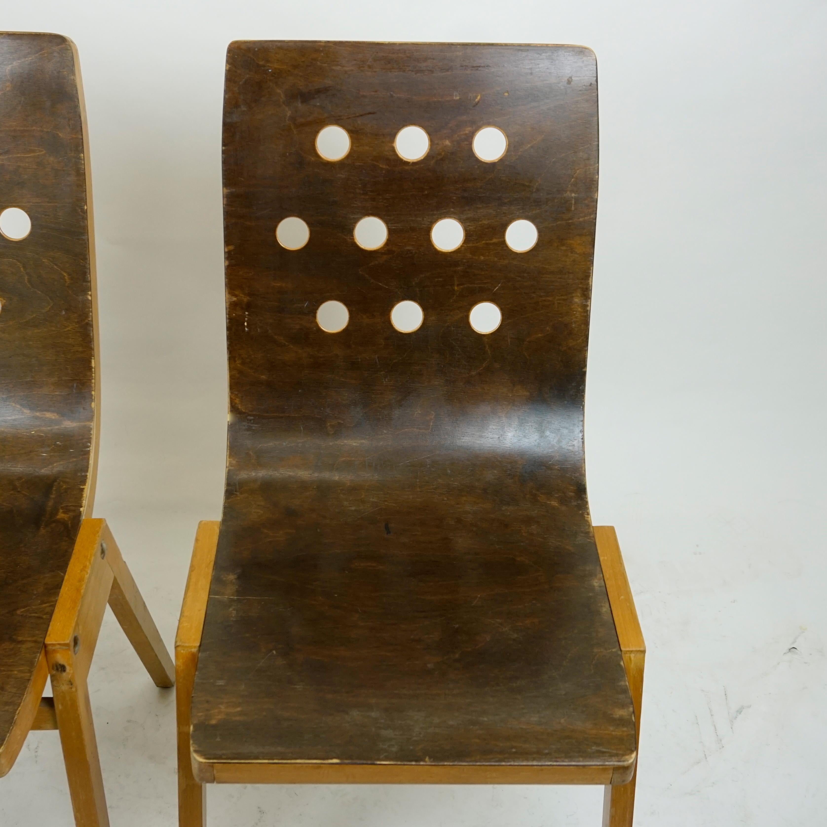 Set of Two Austrian Midcentury Beech Stacking Chairs by Roland Rainer 5