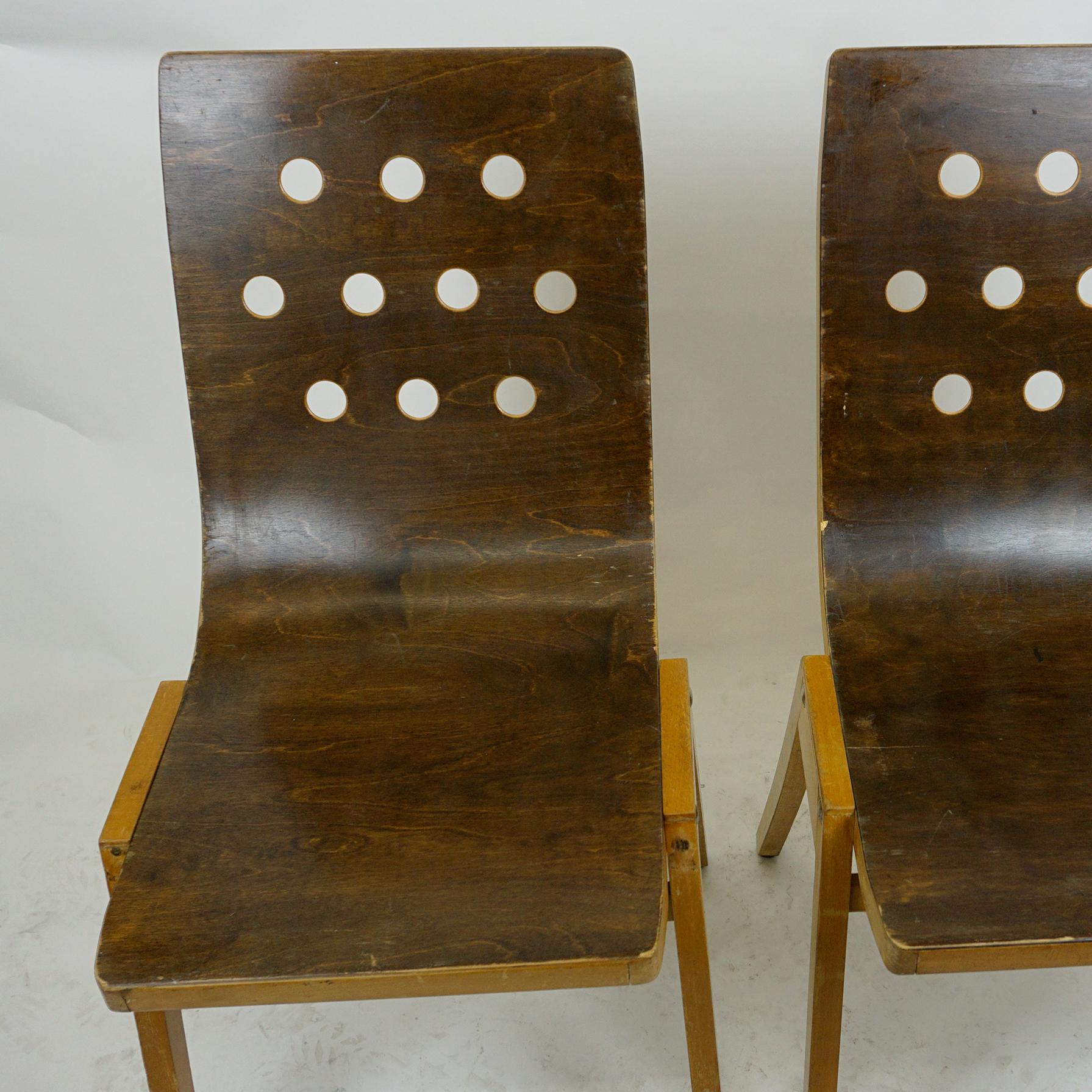 Set of Two Austrian Midcentury Beech Stacking Chairs by Roland Rainer 6