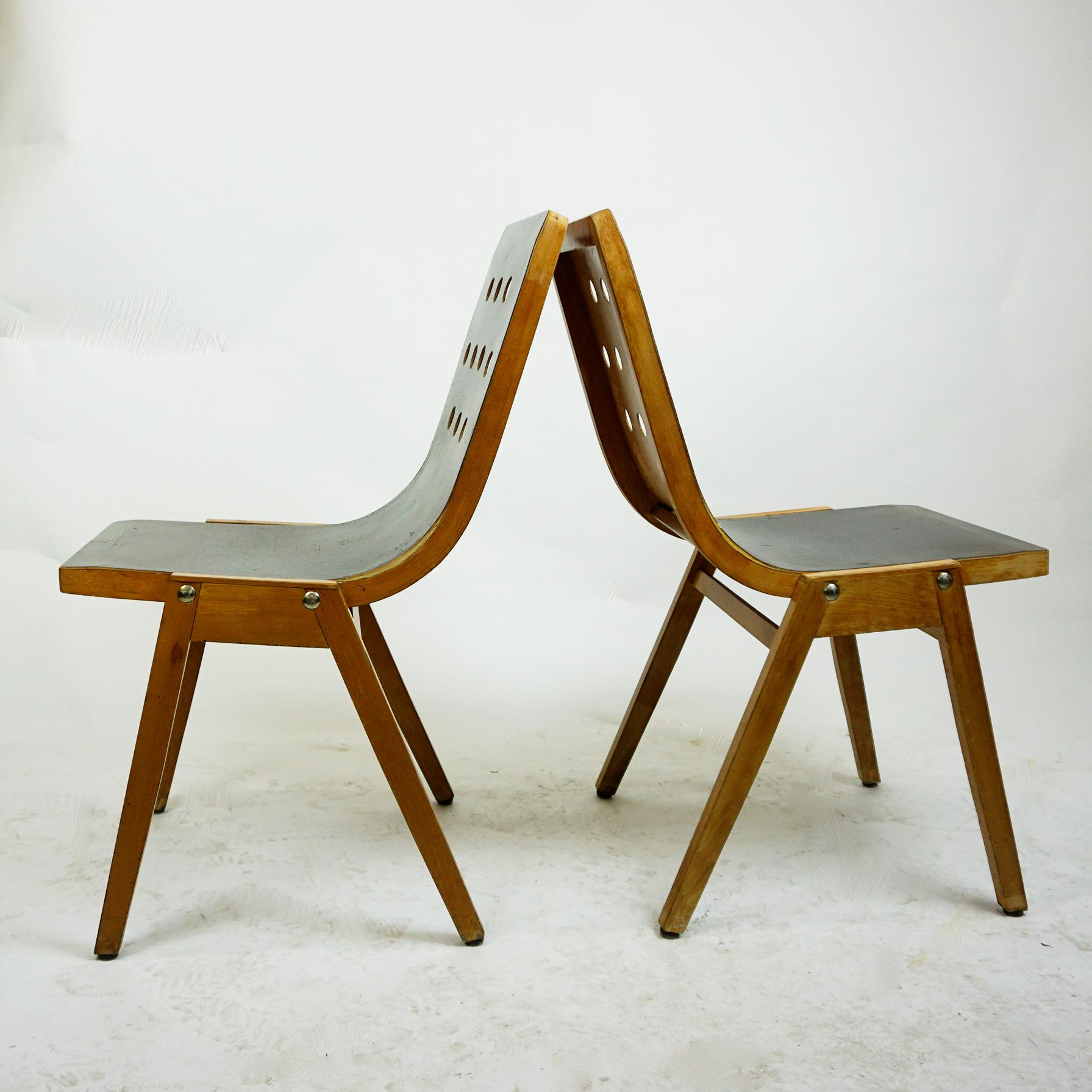 Mid-Century Modern Set of Two Austrian Midcentury Beech Stacking Chairs by Roland Rainer