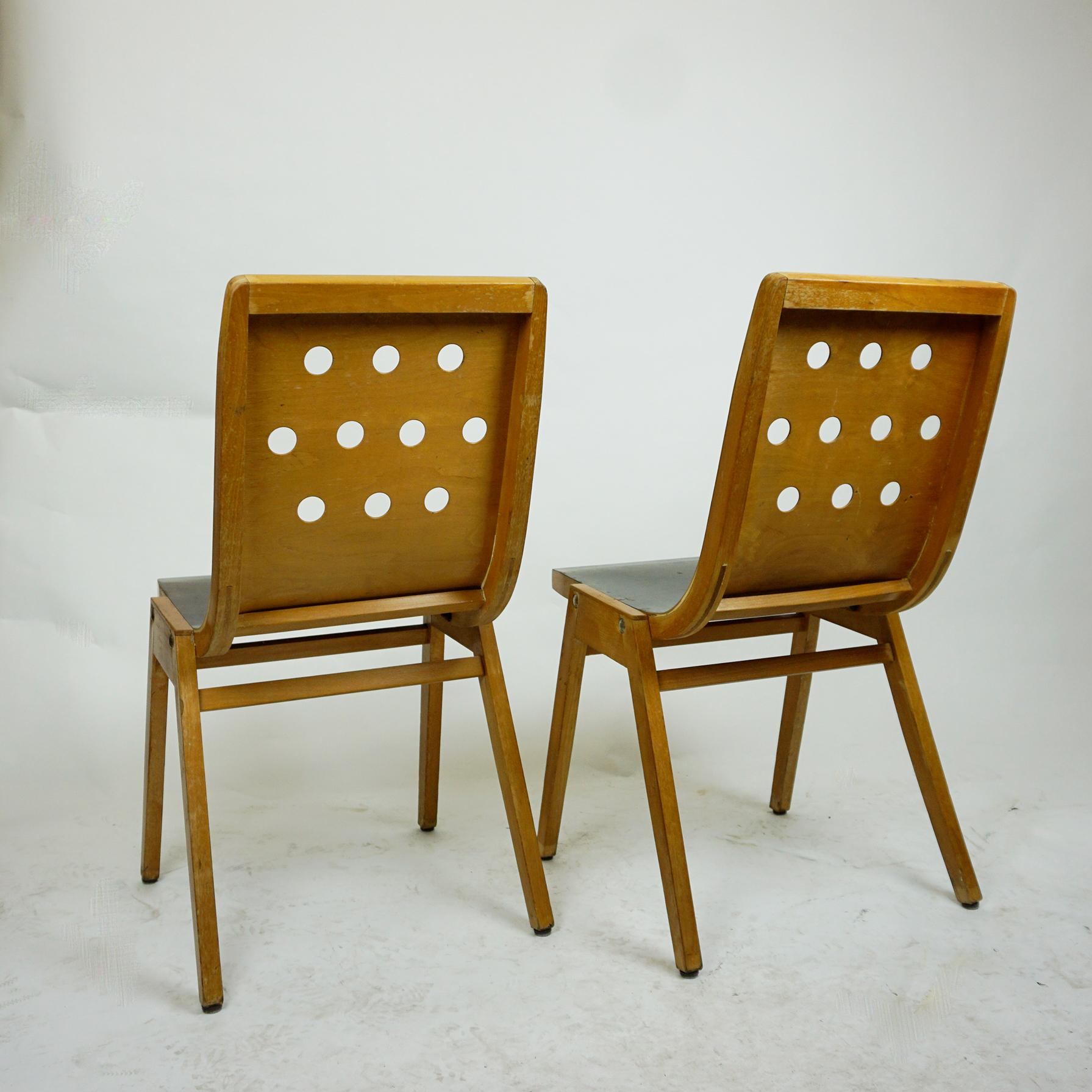 20th Century Set of Two Austrian Midcentury Beech Stacking Chairs by Roland Rainer