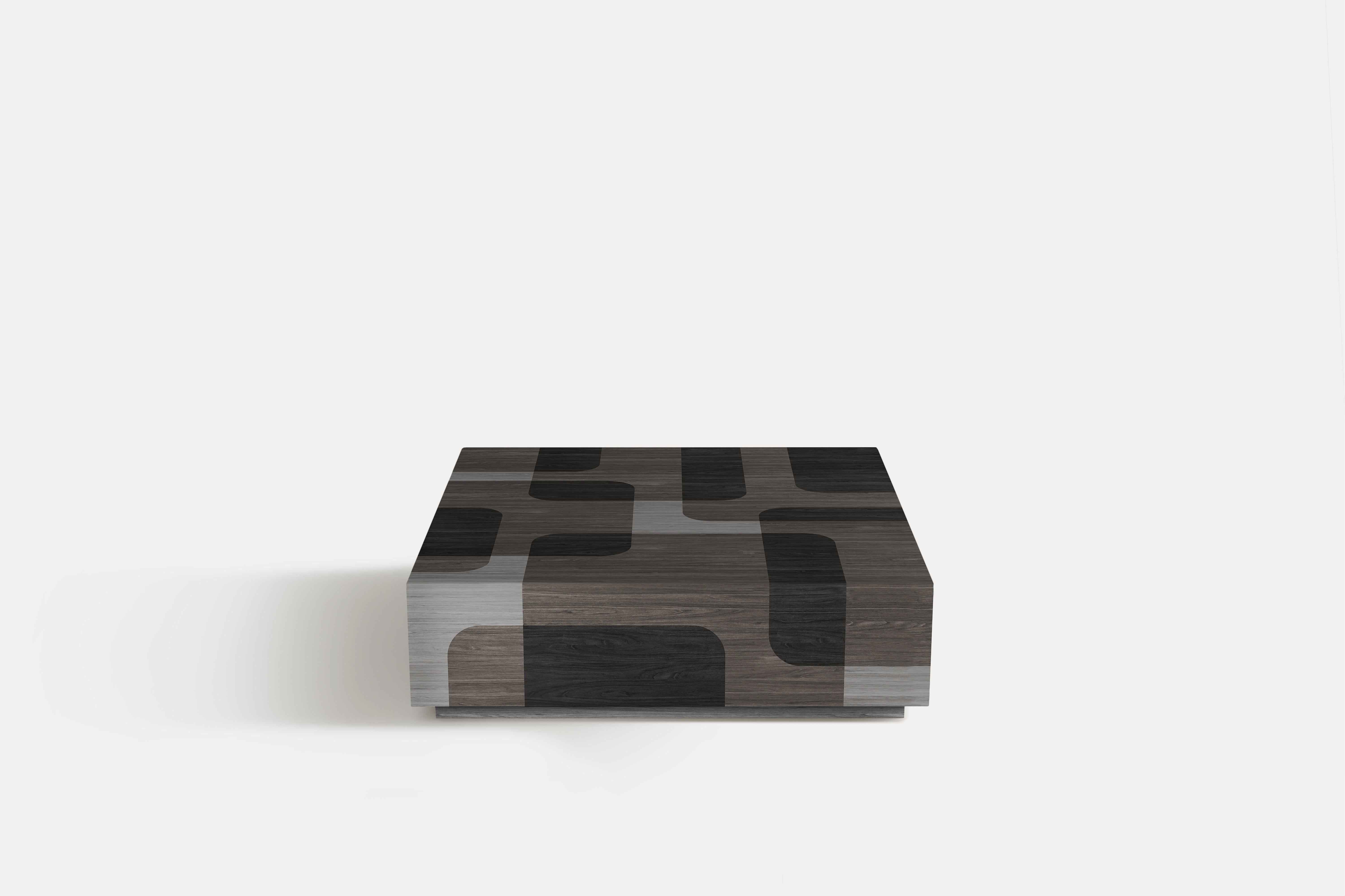 2 Bodega Night Stands and 1 Coffee Table in Black Wood Marquetry, Joel Escalona (Marketerie) im Angebot