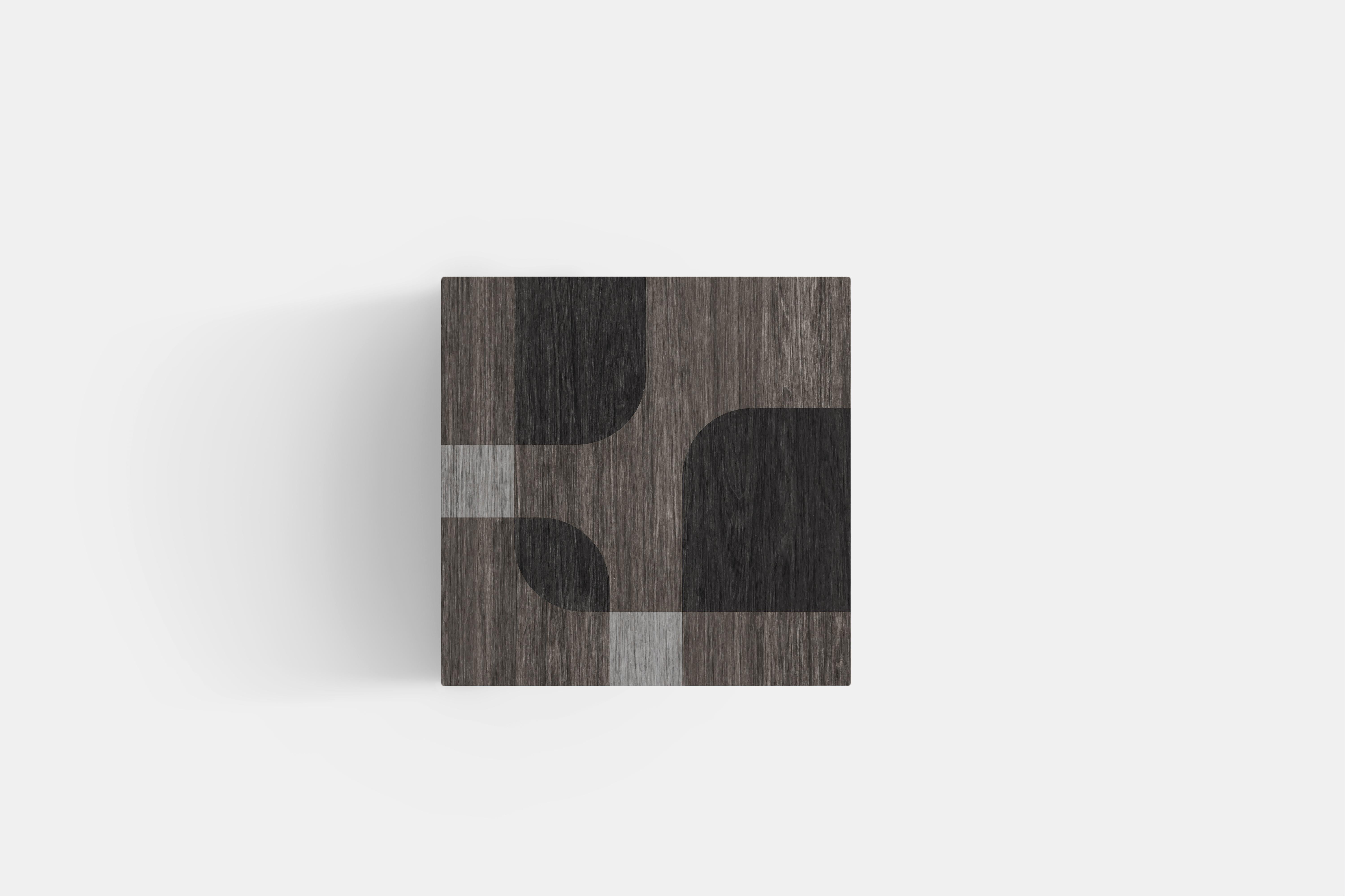 2 tables de nuit Bodega et 1 table basse en marqueterie de bois noir, Joel Escalona en vente 1