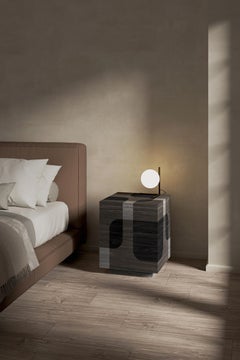 2 Bodega Night Stands and 1 Coffee Table in Black Wood Marquetry, Joel Escalona