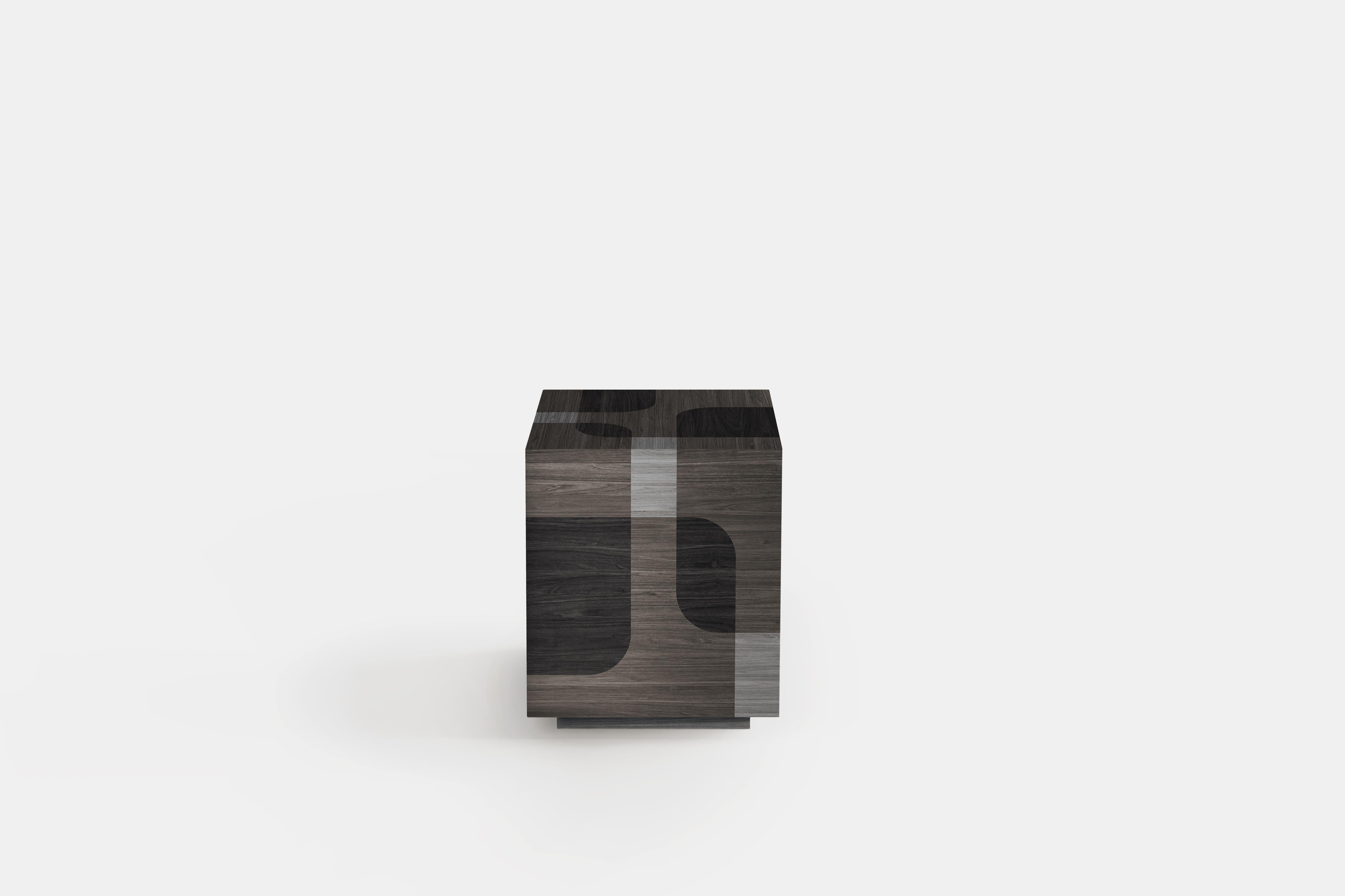 2 Bodega Side Tables and 1 Coffee Table in Black Wood Marquetry by Joel Escalona (Sperrholz) im Angebot