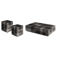 2 Bodega Side Tables and 1 Coffee Table in Black Wood Marquetry by Joel Escalona