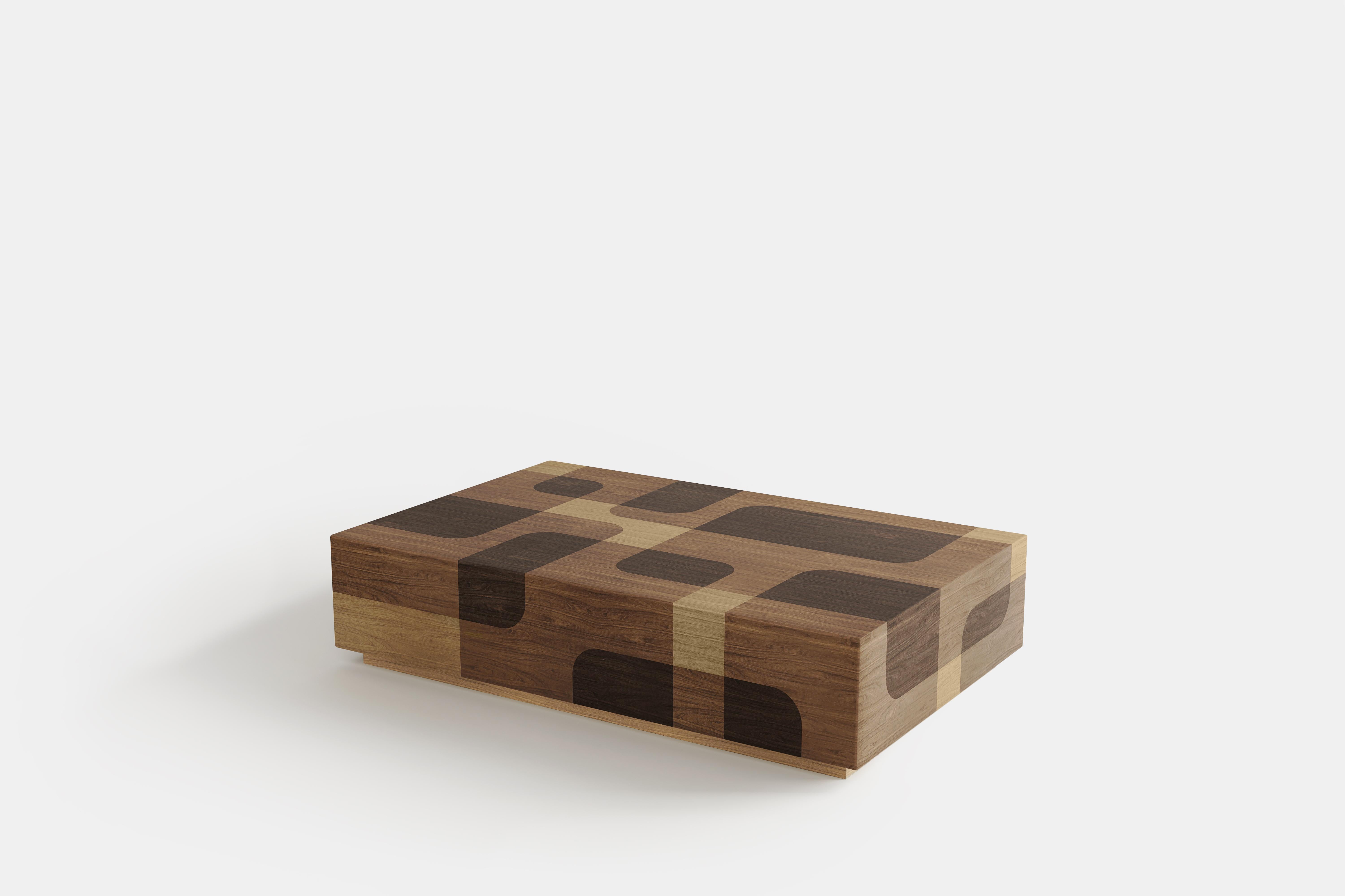 2 Bodega Nightstands and 1 Coffee Table in Warm Wood Marquetry by Joel Escalona im Angebot 1