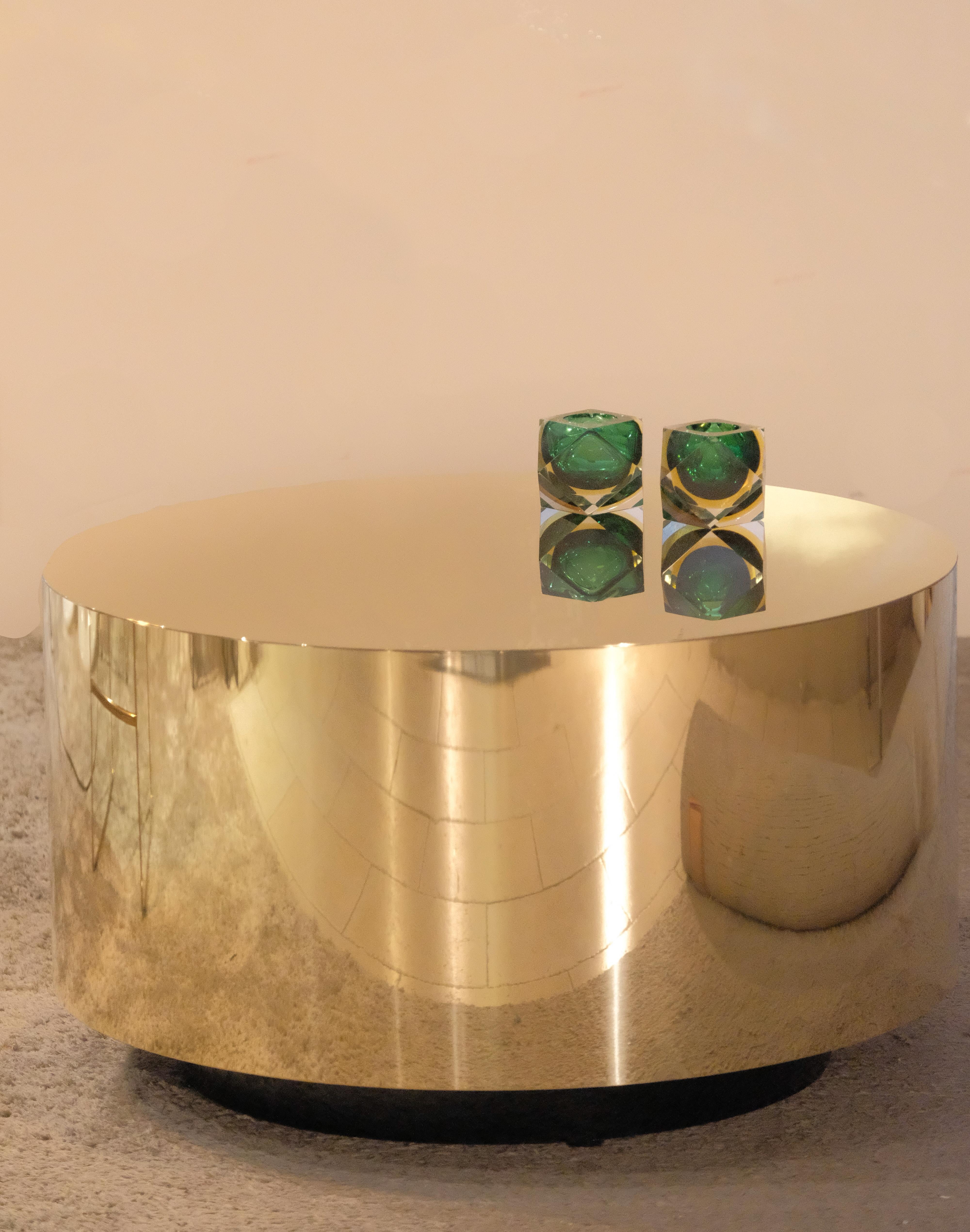 Set of Two Auxiliary Tables, Brass or Steel, Moon Shapes, Handcrafted, Size L For Sale 1