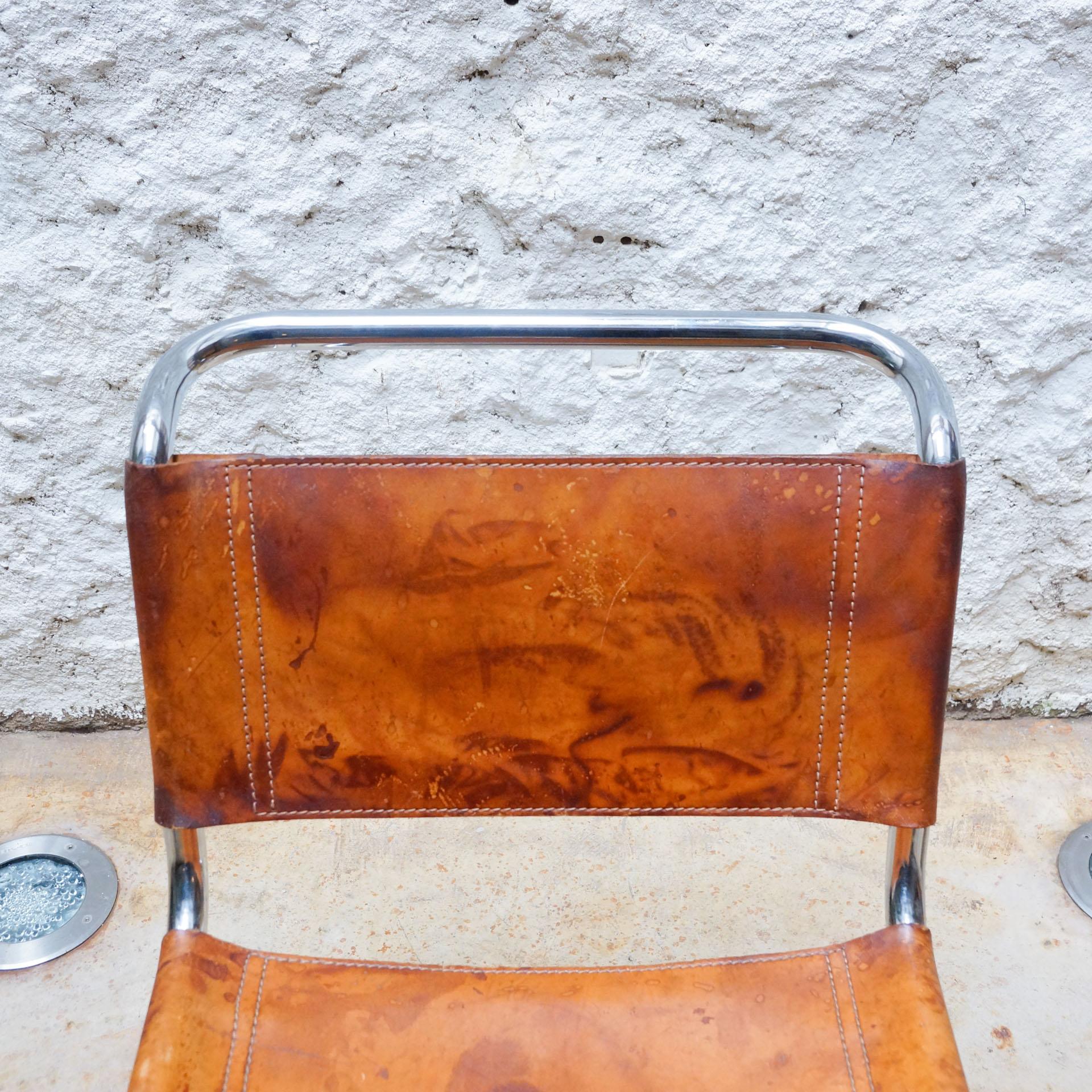 Set of Two B33 Chairs in Steel and Leather by Marcel Breuer 11