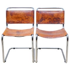 Set of Two B33 Chairs in Steel and Leather by Marcel Breuer