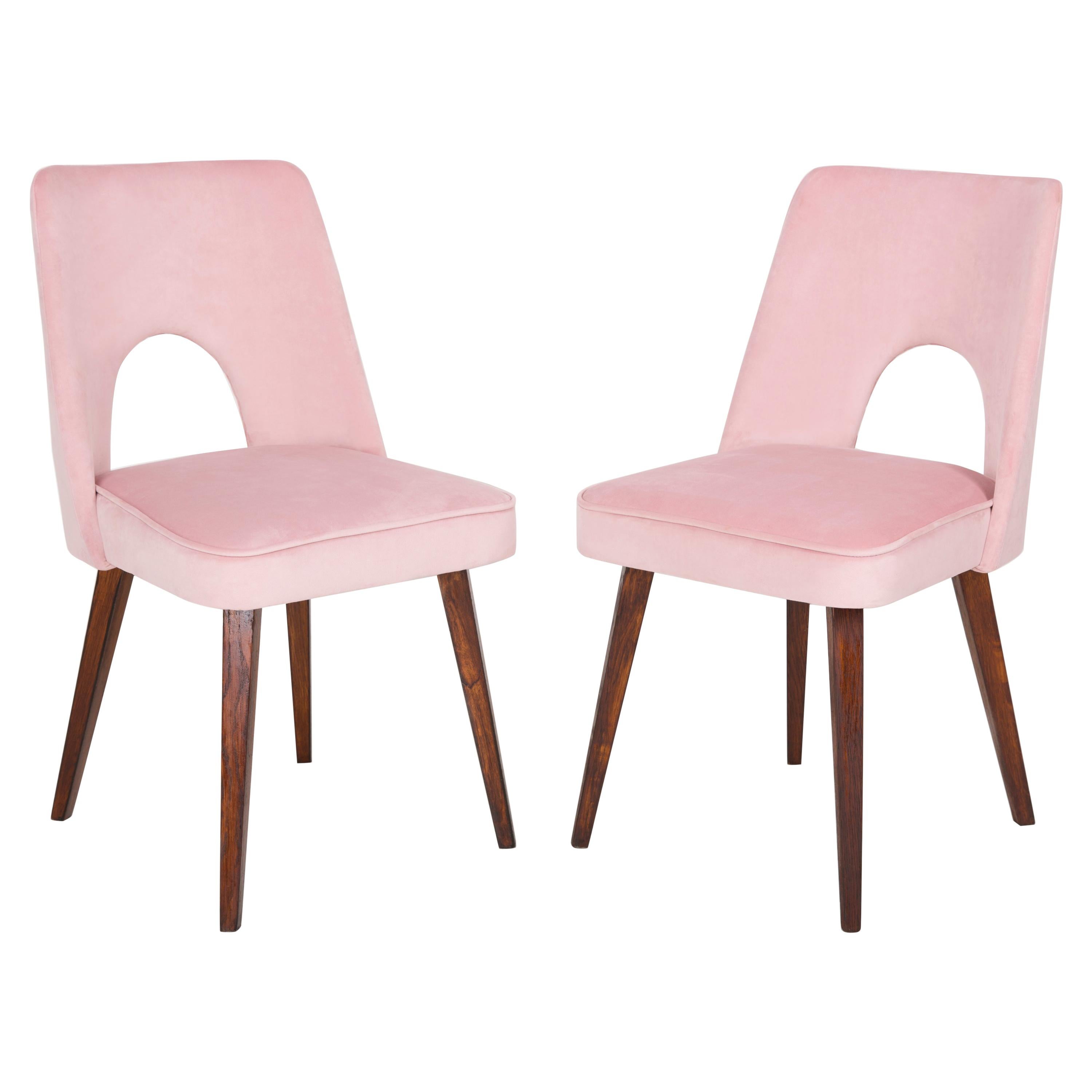 Set of Two Baby Pink Velvet 'Shell' Chairs, 1960s For Sale
