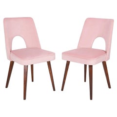 Vintage Set of Two Baby Pink Velvet 'Shell' Chairs, 1960s