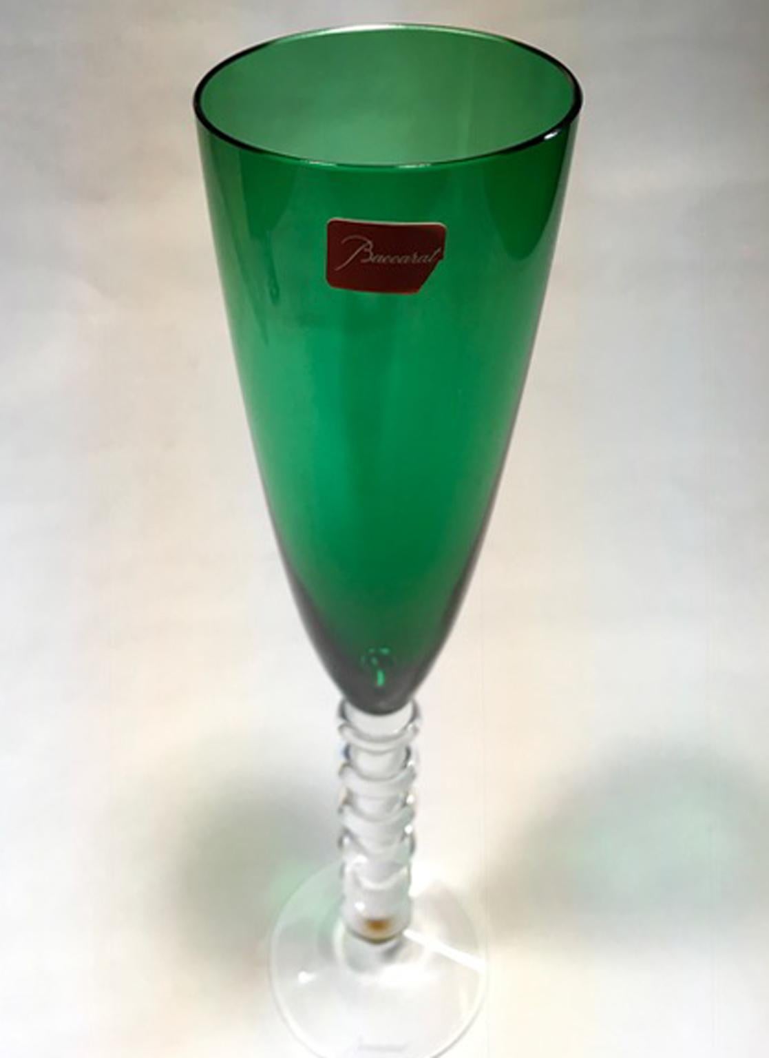 Set of Two Baccarat Green Crystal Goblets Glasses, France, 21st Century In New Condition In Brescia, IT