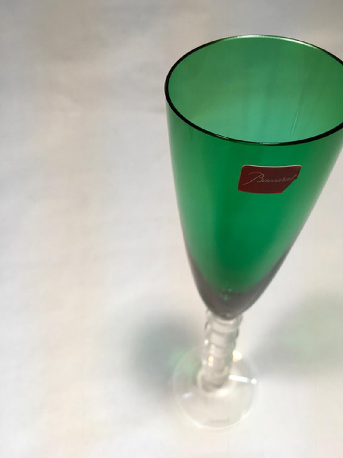 Contemporary Set of Two Baccarat Green Crystal Goblets Glasses, France, 21st Century