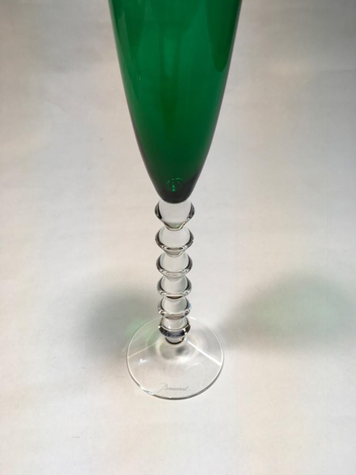 Set of Two Baccarat Green Crystal Goblets Glasses, France, 21st Century 1