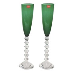 Set of Two Baccarat Green Crystal Goblets Glasses, France, 21st Century