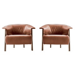 Set of Two ''Back-Wing Armchair', Wood, Foam and Leather by Patricia Urquiola