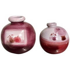 Set of Two Ball Vases, Fruits & Cherry Tree, Cloutier Freres, France, circa 1960