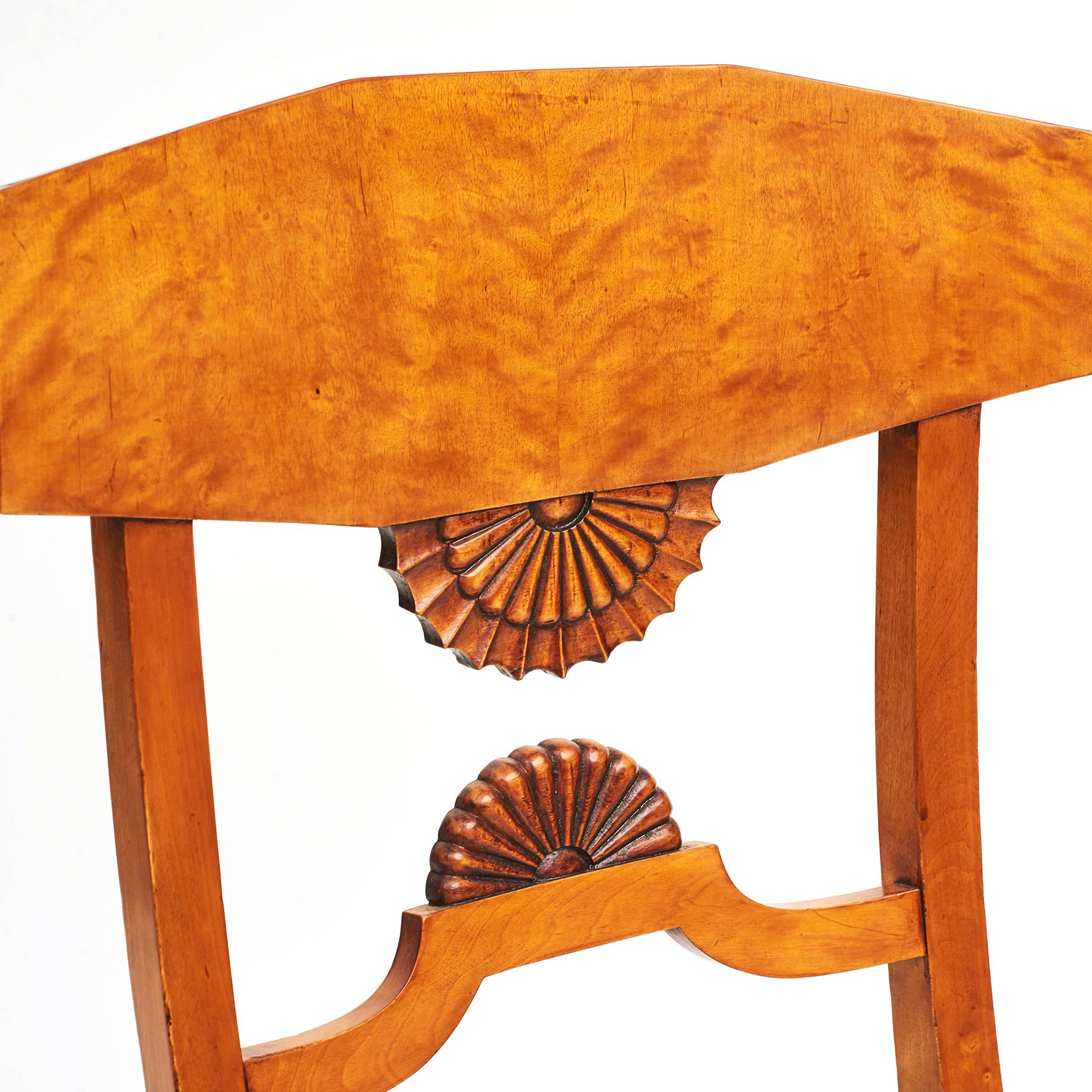 Fabric Set of Four Baltic Empire Karelian Flame Birch Dining Chairs